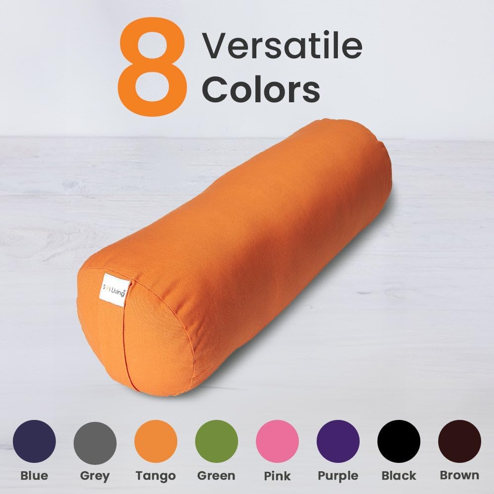 Sol Living Yoga Bolster Pillow for Restorative Meditation - 100% Cotton Cylindrical Cushion with Washable Cover for Balance Support in Asana Poses