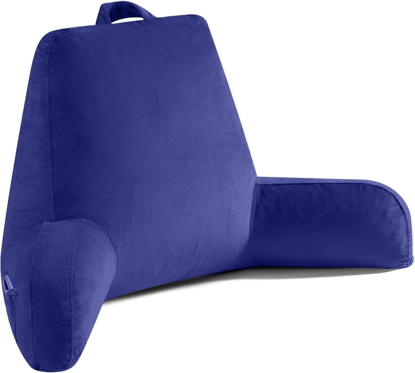Reading Pillow for Sitting in Bed Adult, X-Large Reading Pillow with Shredded Memory Foam, Back Pillow for Sitting Up with Extend Arms, Pockets, Bed Pillow with Washable Cover, Grey