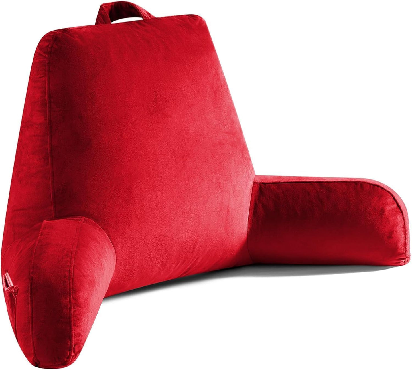 Reading Pillow for Sitting in Bed Adult, X-Large Reading Pillow with Shredded Memory Foam, Back Pillow for Sitting Up with Extend Arms, Pockets, Bed Pillow with Washable Cover, Grey