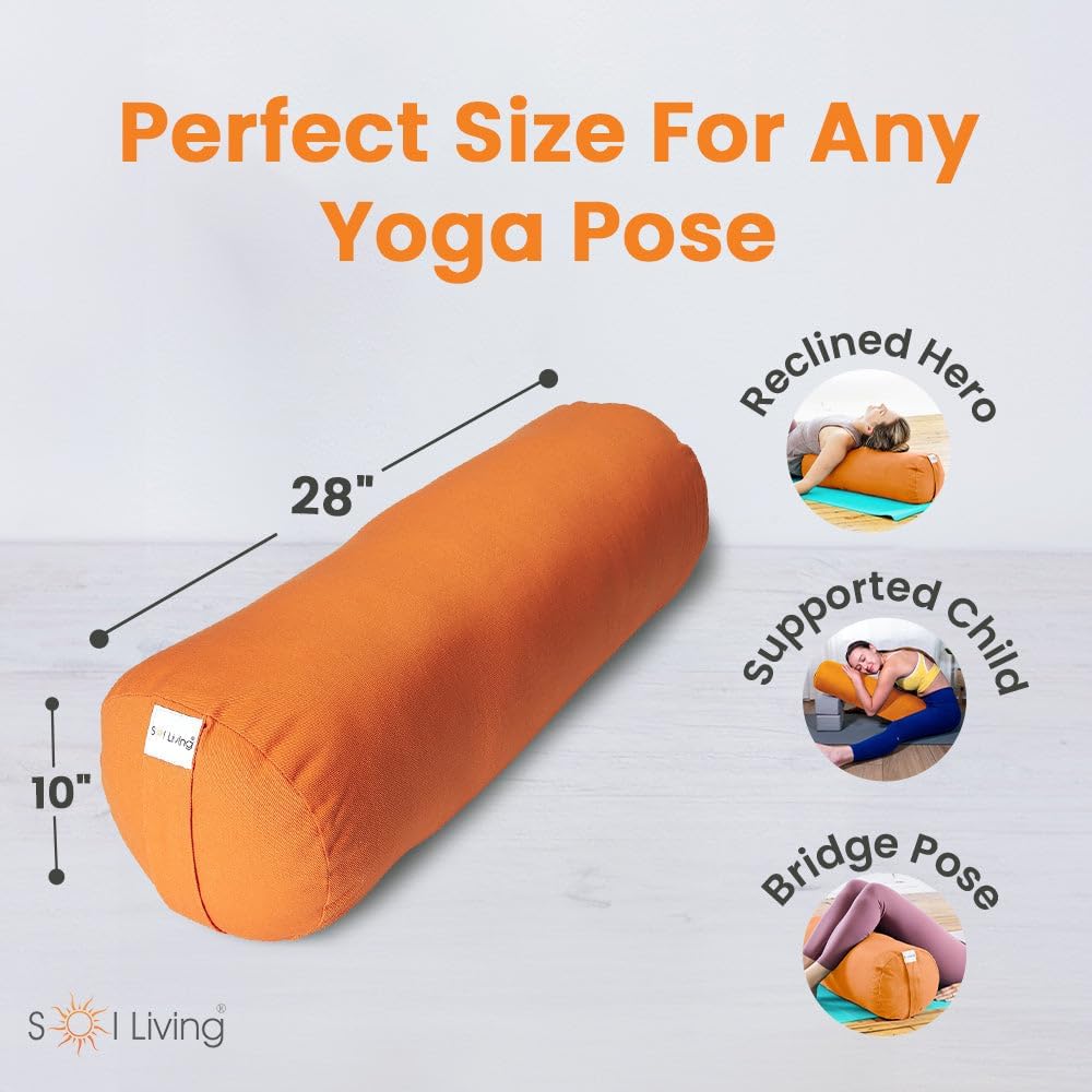 Sol Living Yoga Bolster Pillow for Restorative Meditation - 100% Cotton Cylindrical Cushion with Washable Cover for Balance Support in Asana Poses