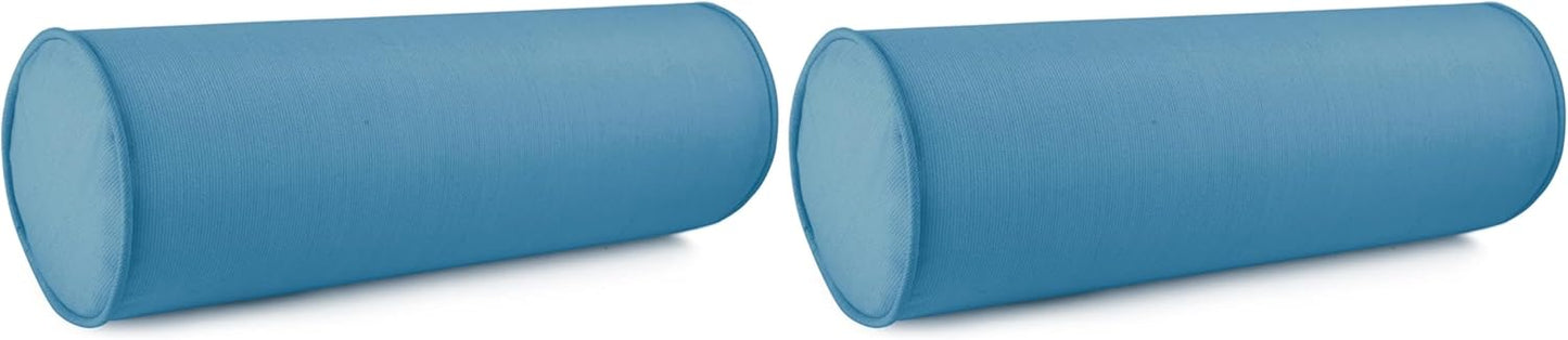 Austin Horn Classics Sunbrella Set of 2 Zippered Neck Bolster Pillow, Made with Sunbrella Fabric, Cylinder Pillows, for Couch & Bed, Decorative Round Throw Pillow, Back & Neck Support (Mist)