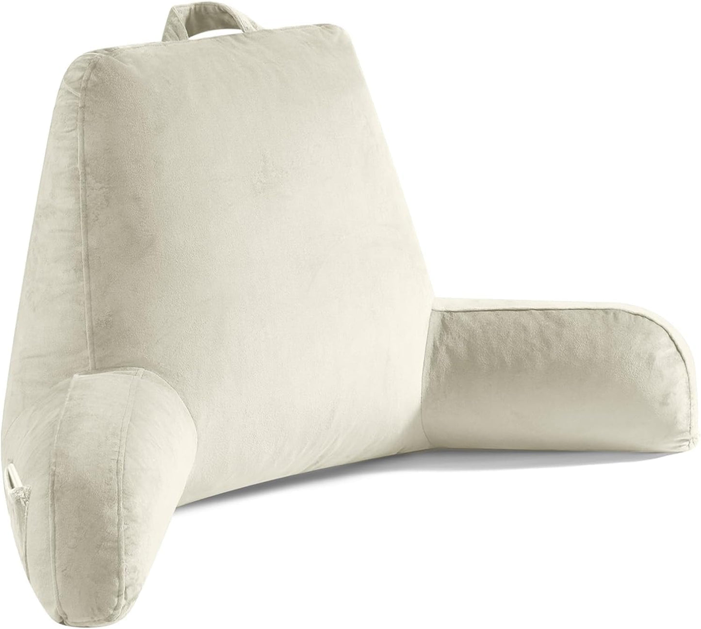 Reading Pillow for Sitting in Bed Adult, X-Large Reading Pillow with Shredded Memory Foam, Back Pillow for Sitting Up with Extend Arms, Pockets, Bed Pillow with Washable Cover, Grey