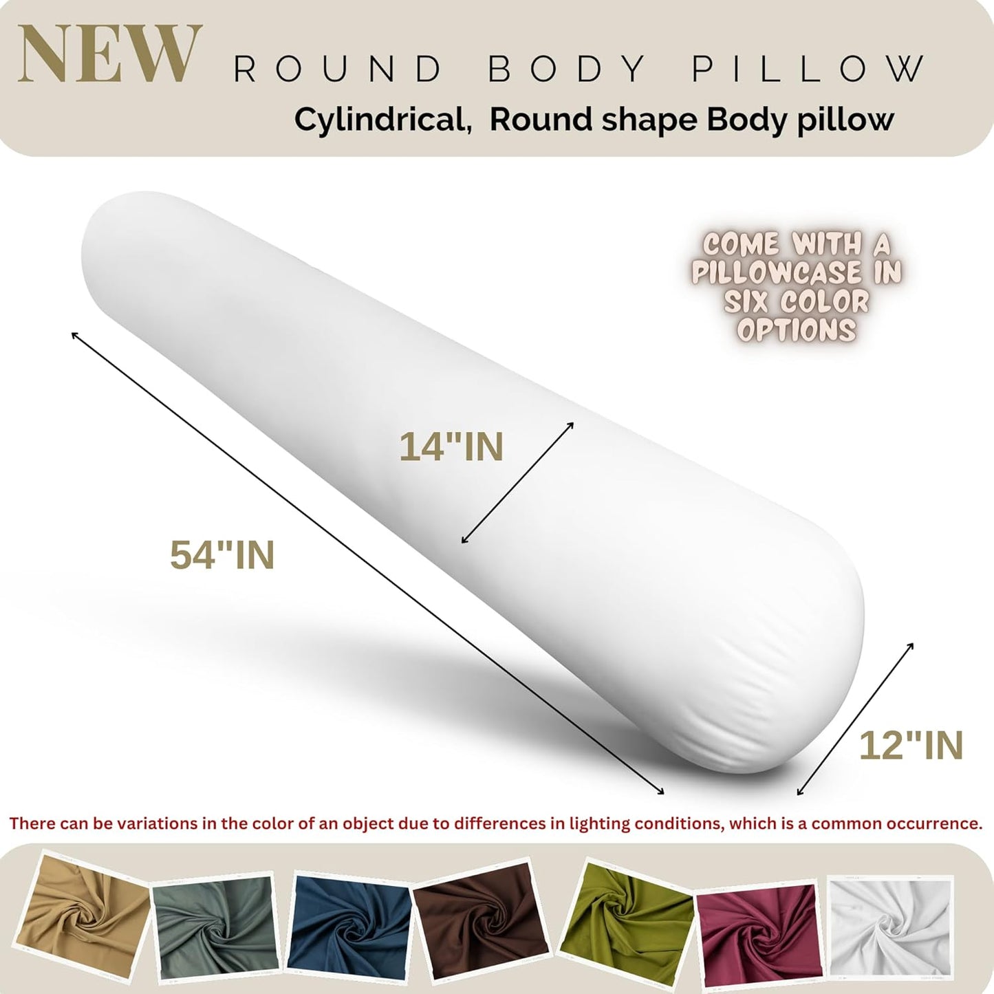 King Size Extra Long Round Body Pillow - 54x12 Bolster Pillow for Bed Extra Soft Body Pillow with Removable Pillowcase, Maternity Pillow - Grey