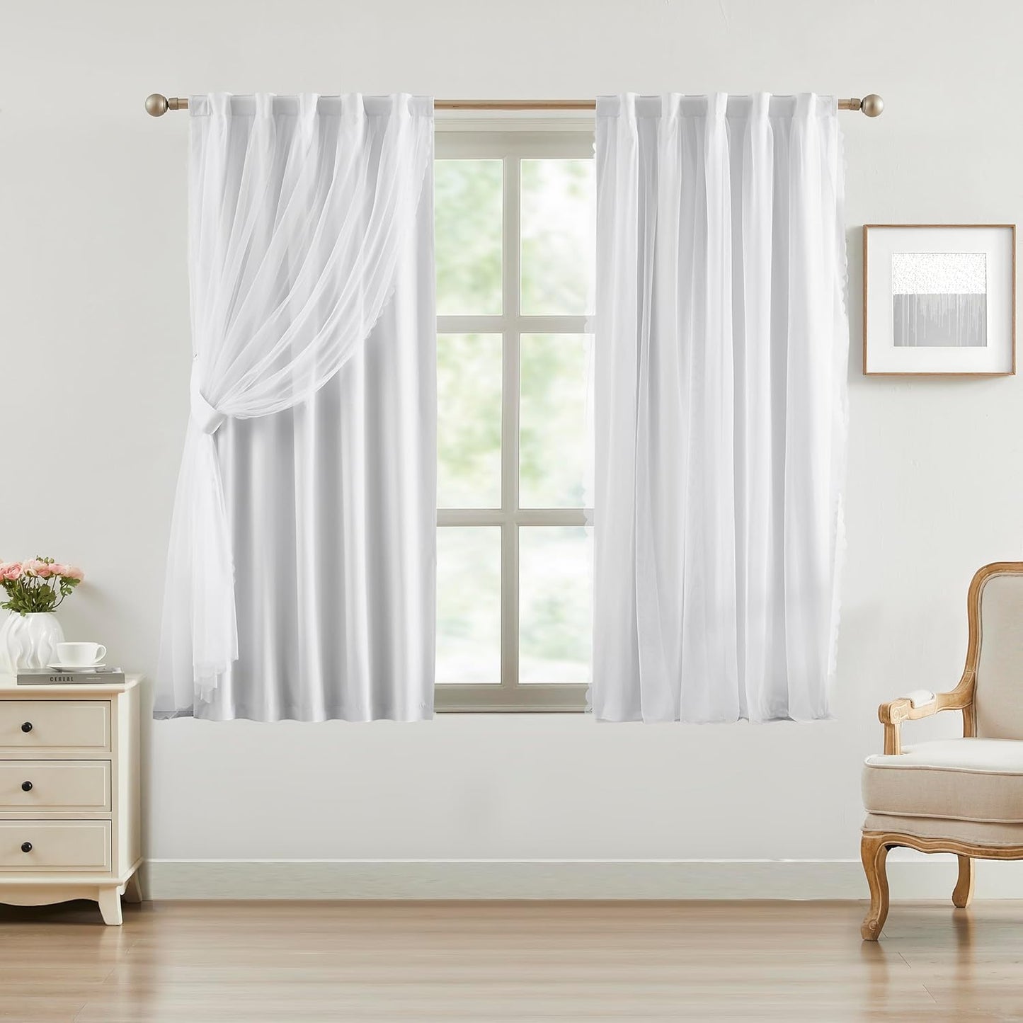 Bujasso Pink Blackout Curtains with Sheer Overlay Mix and Match Double Layer 80% Room Darkening Window Treatment Set for Girls Bedroom Pink Drapes with Tiebacks Rod Pocket Back Tab 37" Wx84 Lx2