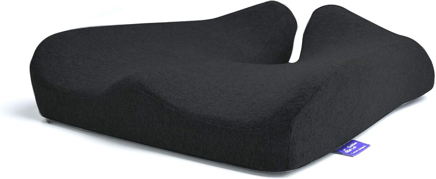C CUSHION LAB Patented Pressure Relief Seat Cushion for Long Sitting Hours on Office/Home Chair, Car, Wheelchair - Extra-Dense Memory Foam for Hip, Tailbone, Coccyx, Sciatica - Light Grey