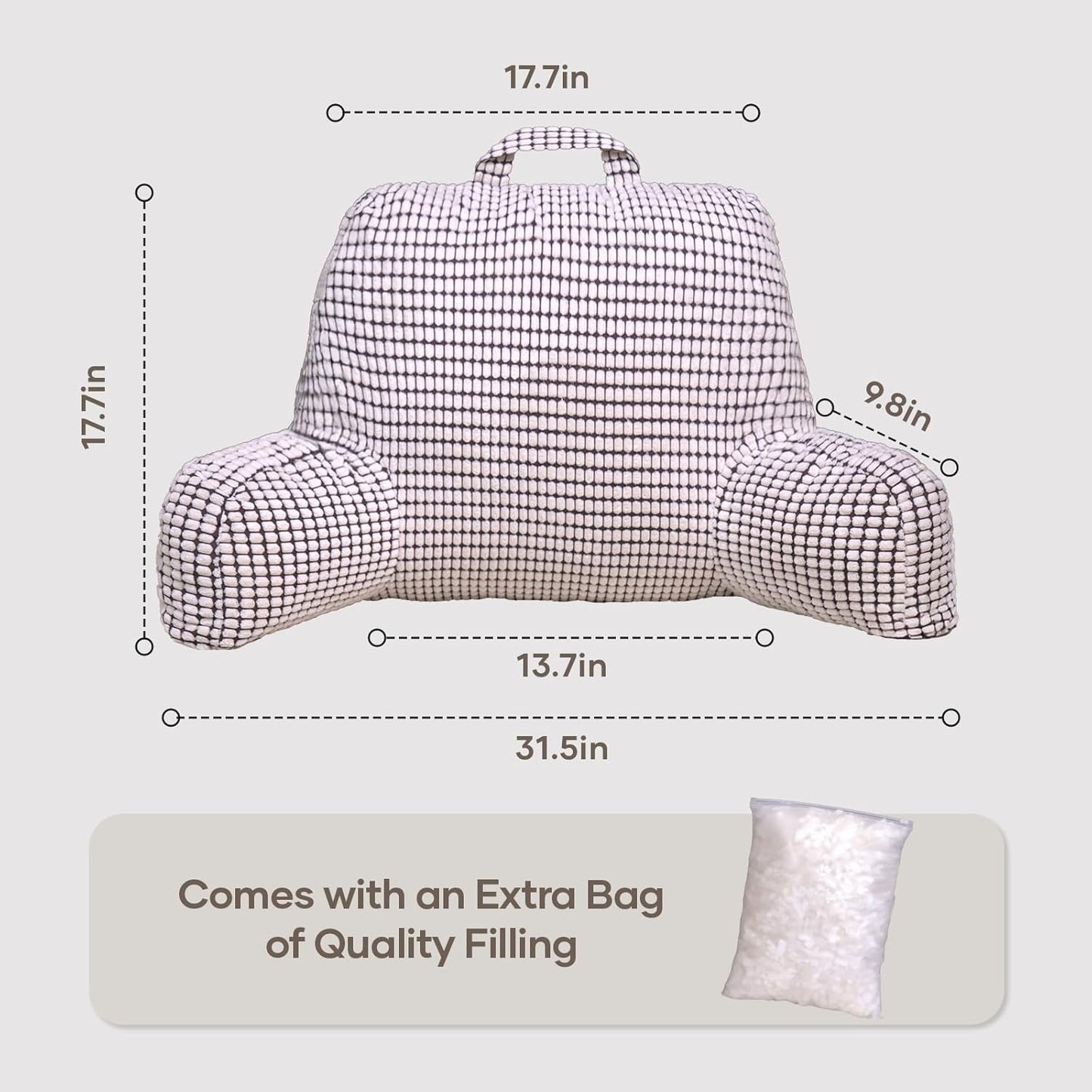 NOONTIDE Reading Pillow with Top Handle,Uniquely Designed Soft Fabric, Ergonomic Back Support for Bed,Cover Washable Sit up Pillow,Watching TV/Gaming/Relaxing(White)