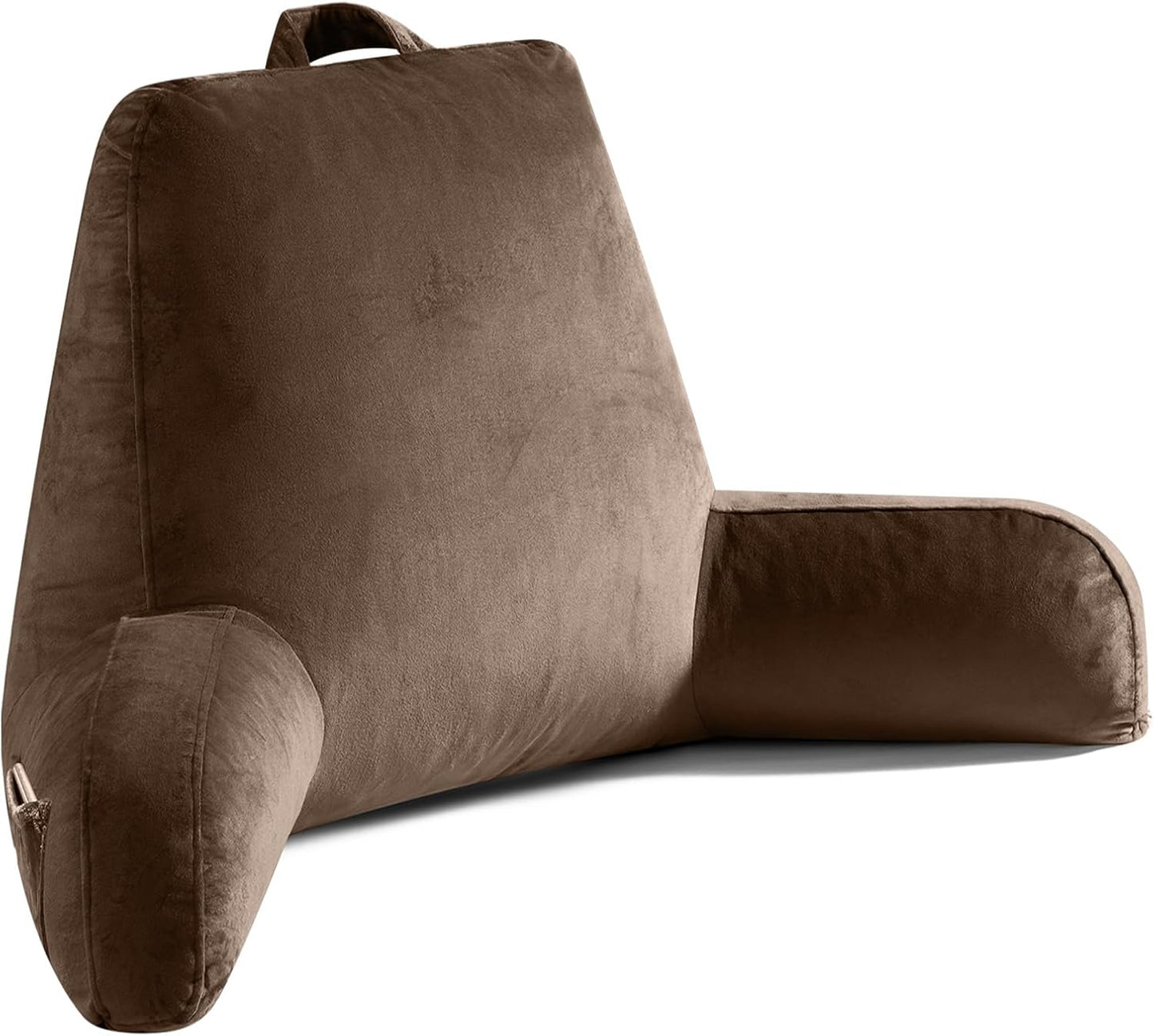 Reading Pillow for Sitting in Bed Adult, X-Large Reading Pillow with Shredded Memory Foam, Back Pillow for Sitting Up with Extend Arms, Pockets, Bed Pillow with Washable Cover, Grey