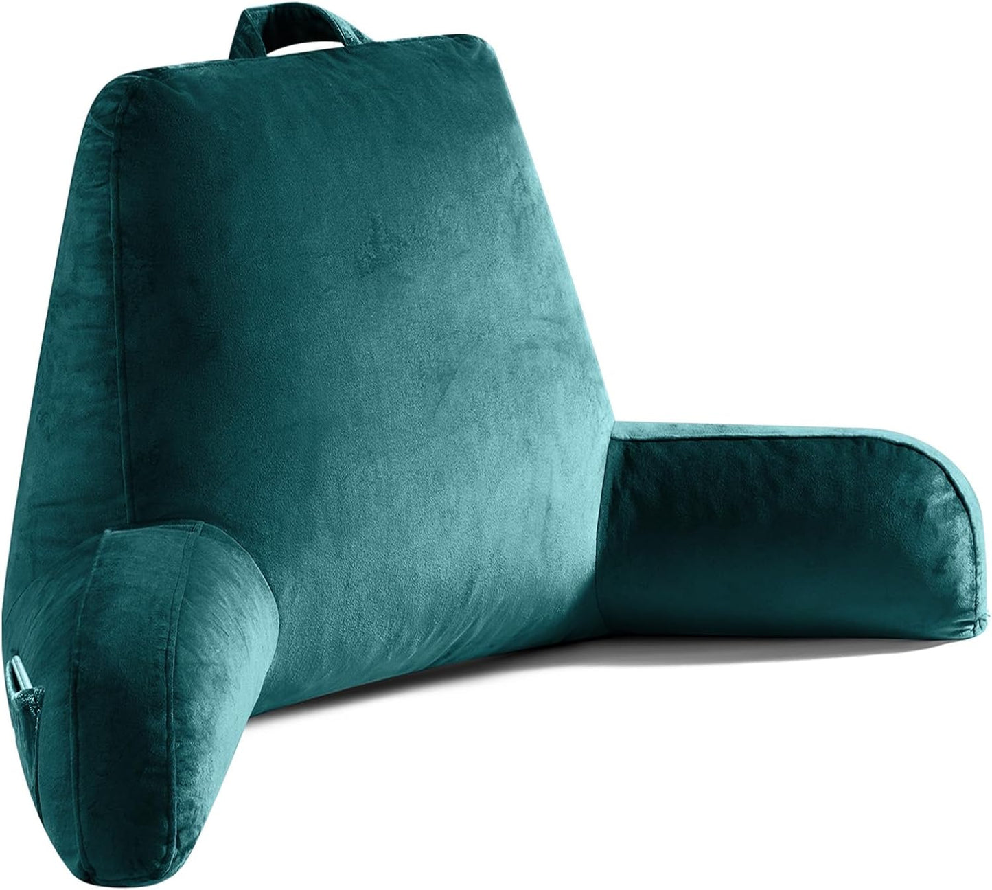 Reading Pillow for Sitting in Bed Adult, X-Large Reading Pillow with Shredded Memory Foam, Back Pillow for Sitting Up with Extend Arms, Pockets, Bed Pillow with Washable Cover, Grey