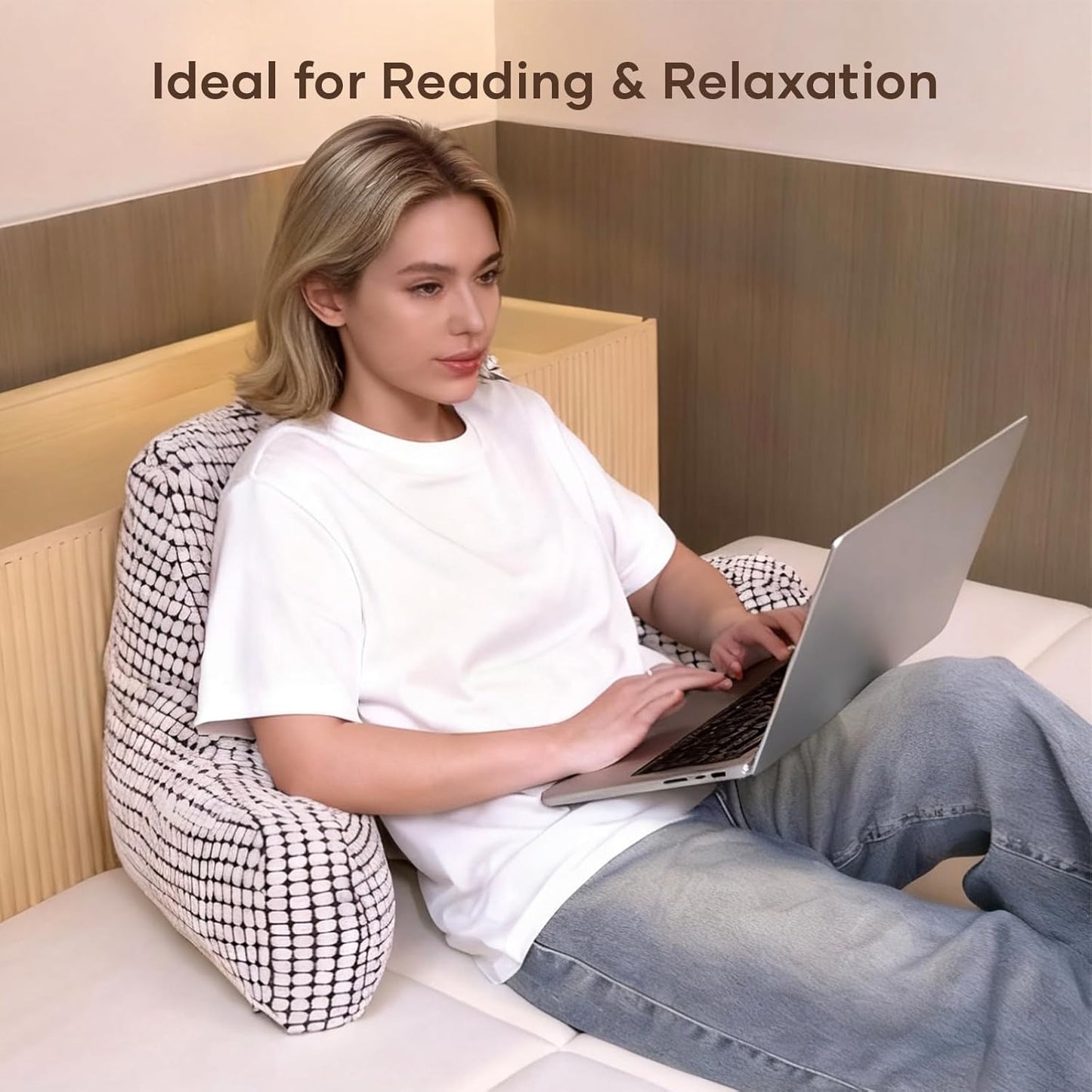 NOONTIDE Reading Pillow with Top Handle,Uniquely Designed Soft Fabric, Ergonomic Back Support for Bed,Cover Washable Sit up Pillow,Watching TV/Gaming/Relaxing(White)