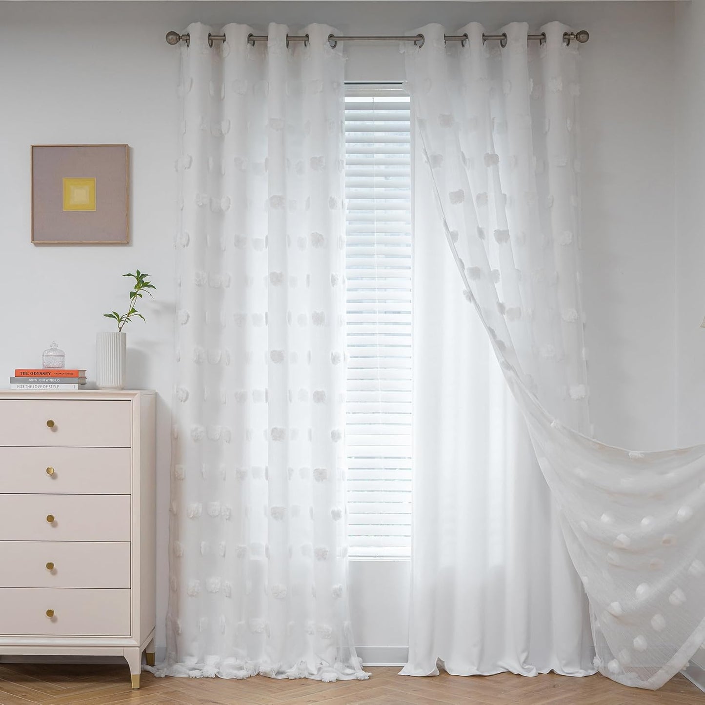 MYSKY HOME Pink Curtains for Girls Bedroom 84 Inches Long Blackout Nursery Curtains Double Layer Pom Pom Sheer Overlay Kids Toddler Room Decor Grommet Privacy Room Darkening Window Drapes 52 x 84 Inch