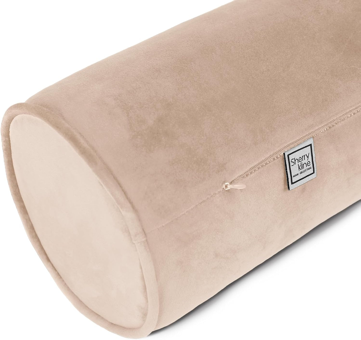 Sherry Kline Velvet Bolster Pillow, Decorative Throw Pillow, (Set of 2), Taupe
