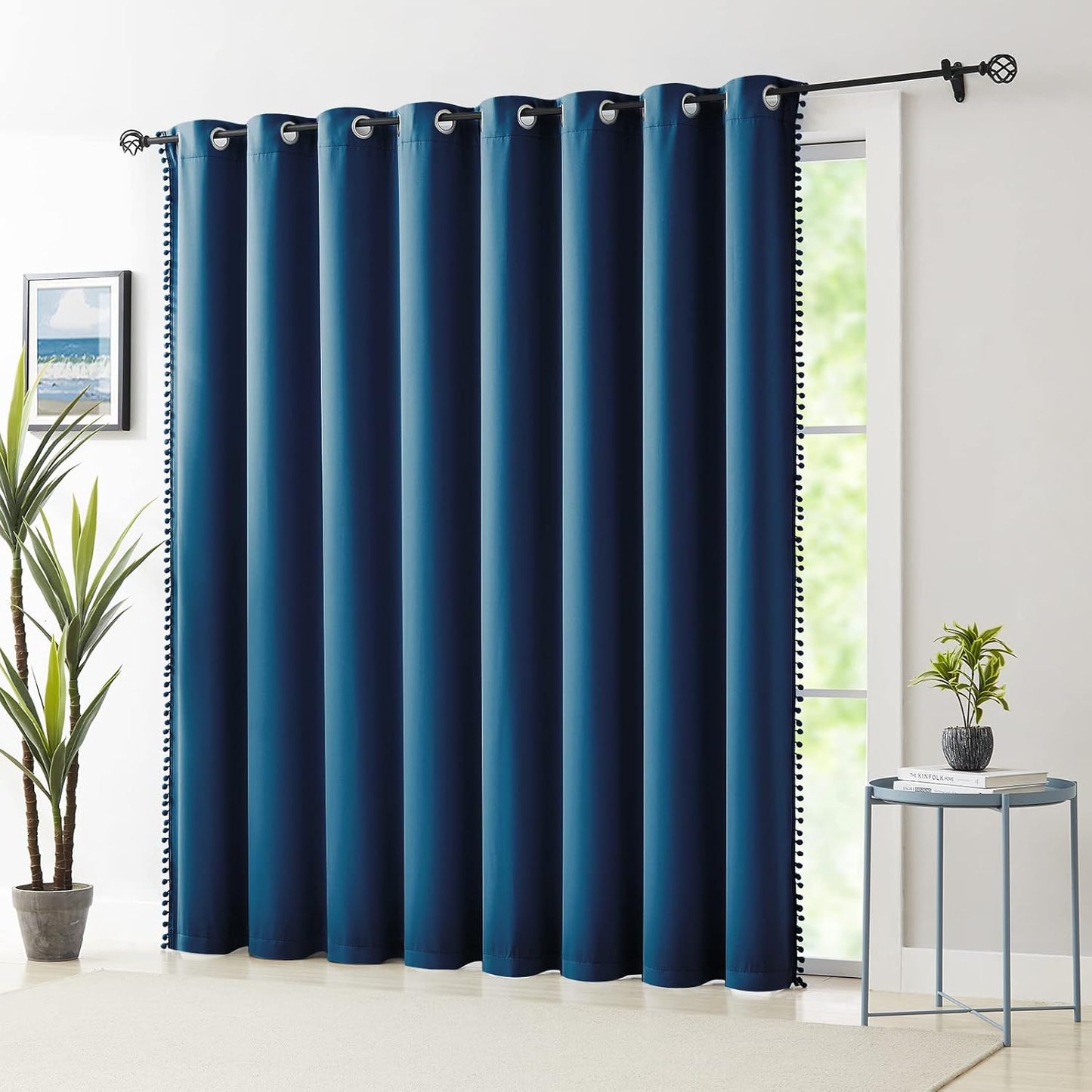 Pink Blackout Curtains with Sheer Overlay for Bedroom, Mix & Match Double Layer Pom Pom Curtains for Girl Nursery, Living Room, Rod Pocket Thermal Insulated Window Panels with Tiebacks 52W X 84L, 2pcs