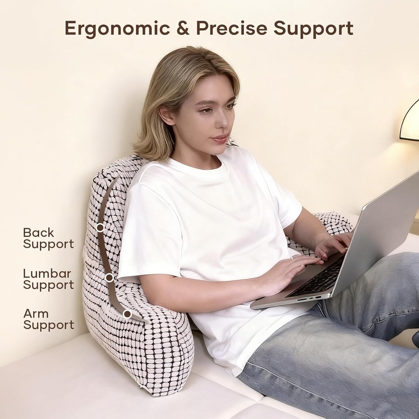 NOONTIDE Reading Pillow with Top Handle,Uniquely Designed Soft Fabric, Ergonomic Back Support for Bed,Cover Washable Sit up Pillow,Watching TV/Gaming/Relaxing(White)