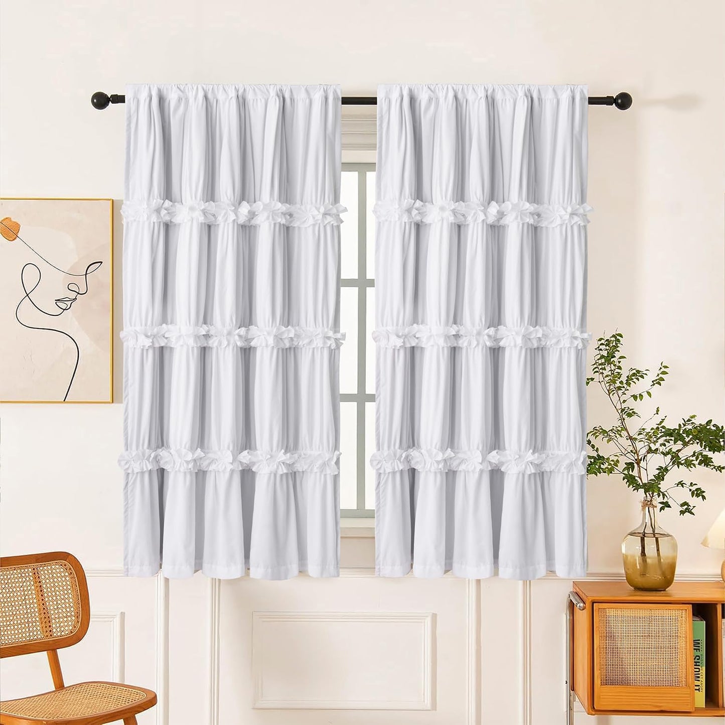 Thermal Insulated Blackout Window Curtains, 54" W x 84" L x 2 Panels, Boho Ruched Window Treatments with 3 Rows of Butterfly Flowers, Rustic Rod Pocket Drapes, Peach Pink (LQ-30)