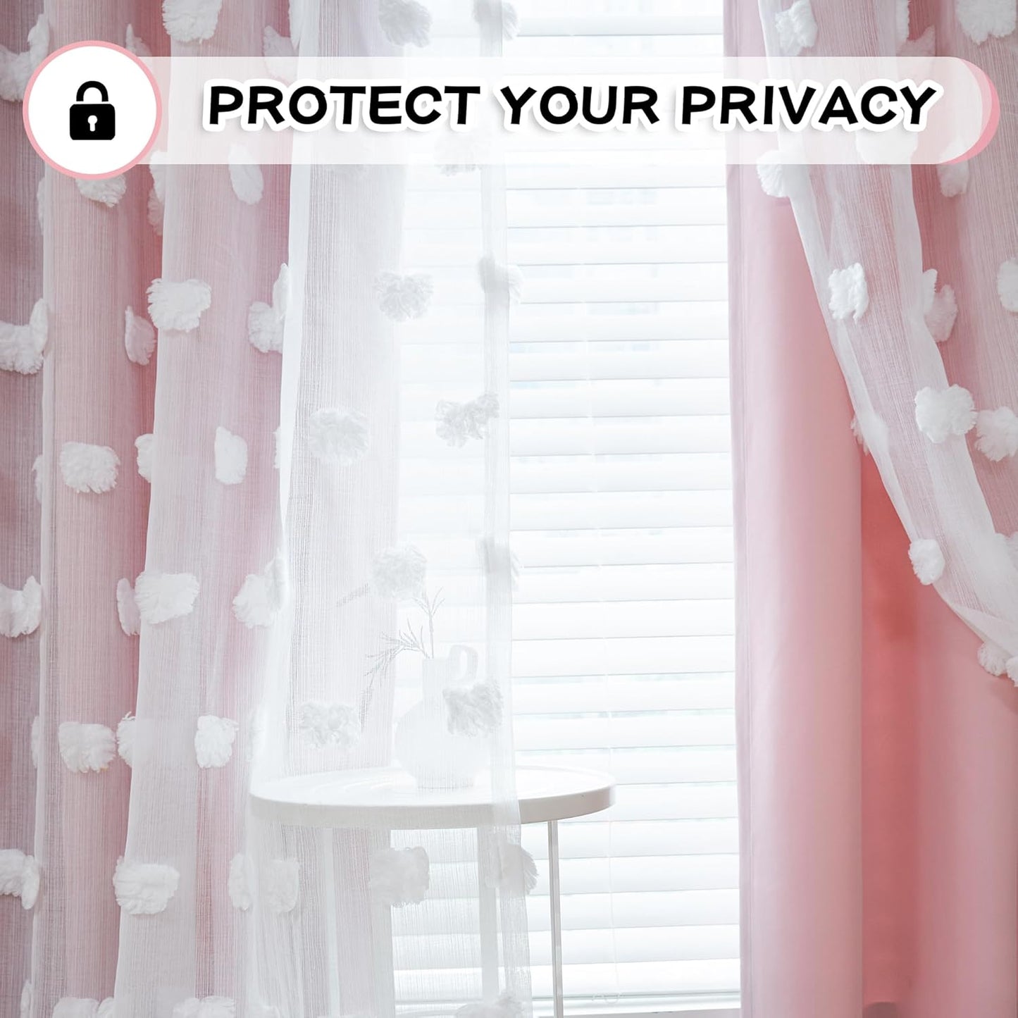 MYSKY HOME Pink Curtains for Girls Bedroom 84 Inches Long Blackout Nursery Curtains Double Layer Pom Pom Sheer Overlay Kids Toddler Room Decor Grommet Privacy Room Darkening Window Drapes 52 x 84 Inch