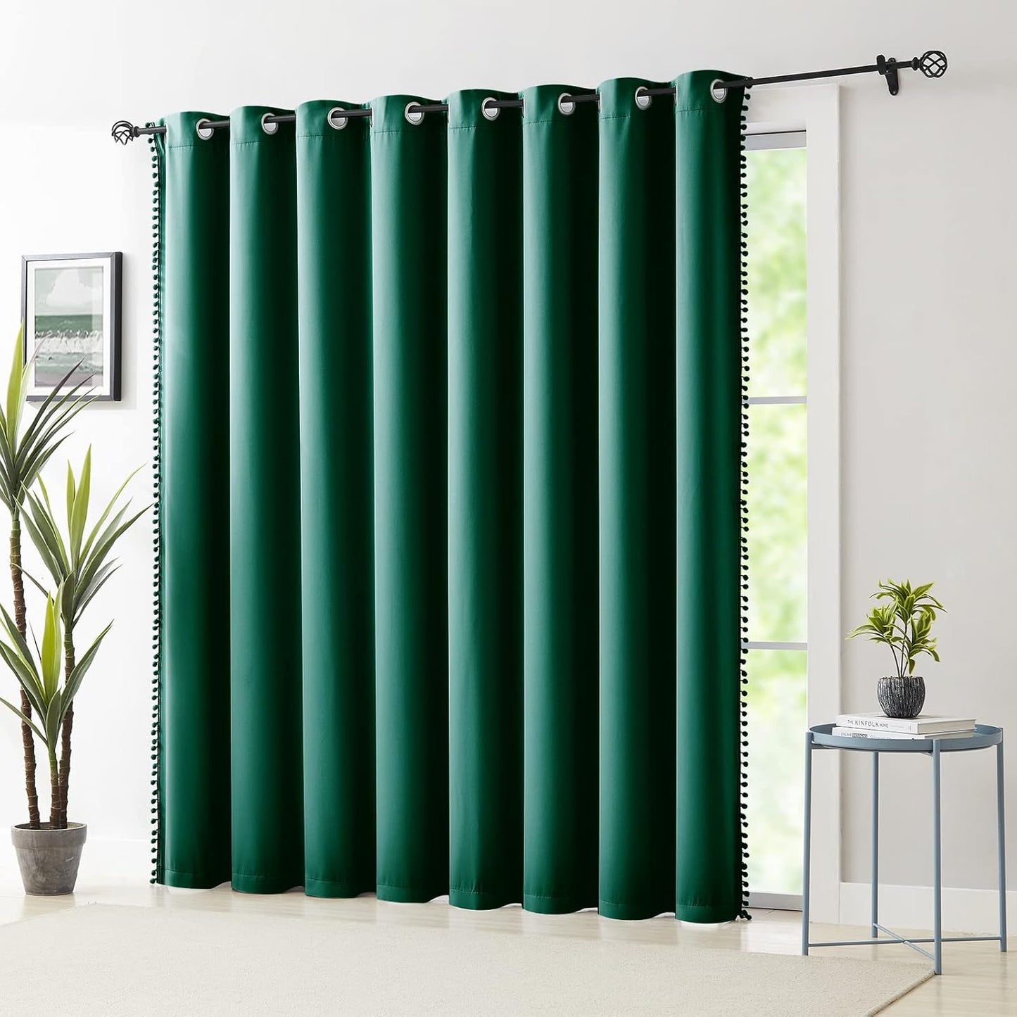 Pink Blackout Curtains with Sheer Overlay for Bedroom, Mix & Match Double Layer Pom Pom Curtains for Girl Nursery, Living Room, Rod Pocket Thermal Insulated Window Panels with Tiebacks 52W X 84L, 2pcs