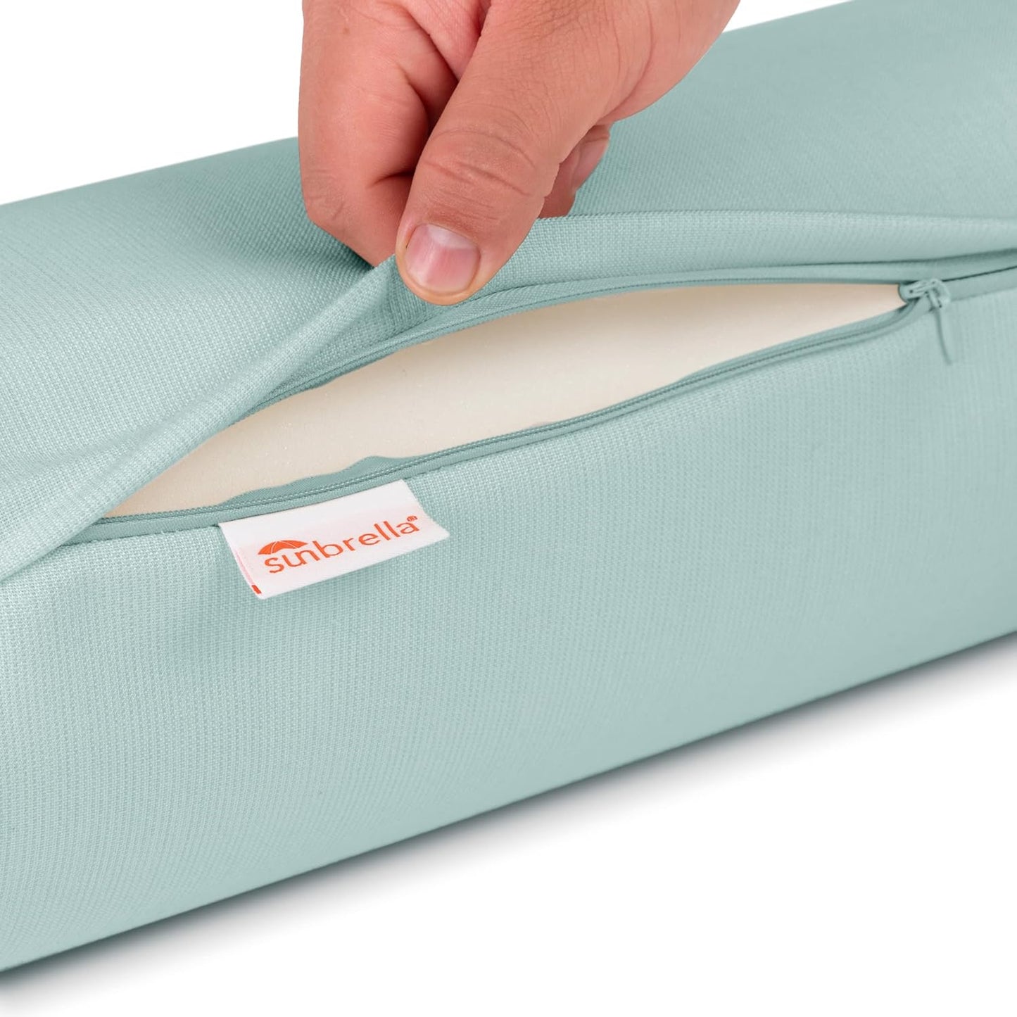 Austin Horn Classics Sunbrella Set of 2 Zippered Neck Bolster Pillow, Made with Sunbrella Fabric, Cylinder Pillows, for Couch & Bed, Decorative Round Throw Pillow, Back & Neck Support (Mist)