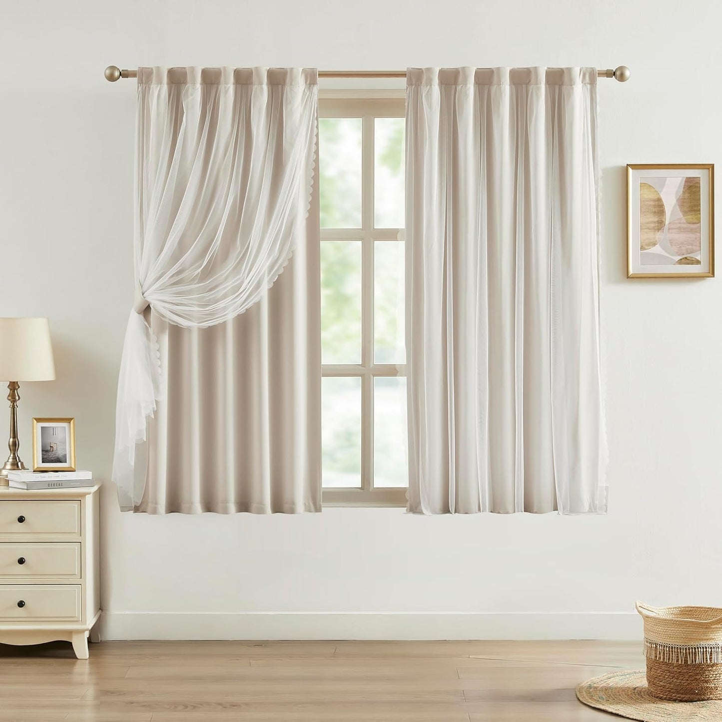 Bujasso Pink Blackout Curtains with Sheer Overlay Mix and Match Double Layer 80% Room Darkening Window Treatment Set for Girls Bedroom Pink Drapes with Tiebacks Rod Pocket Back Tab 37" Wx84 Lx2