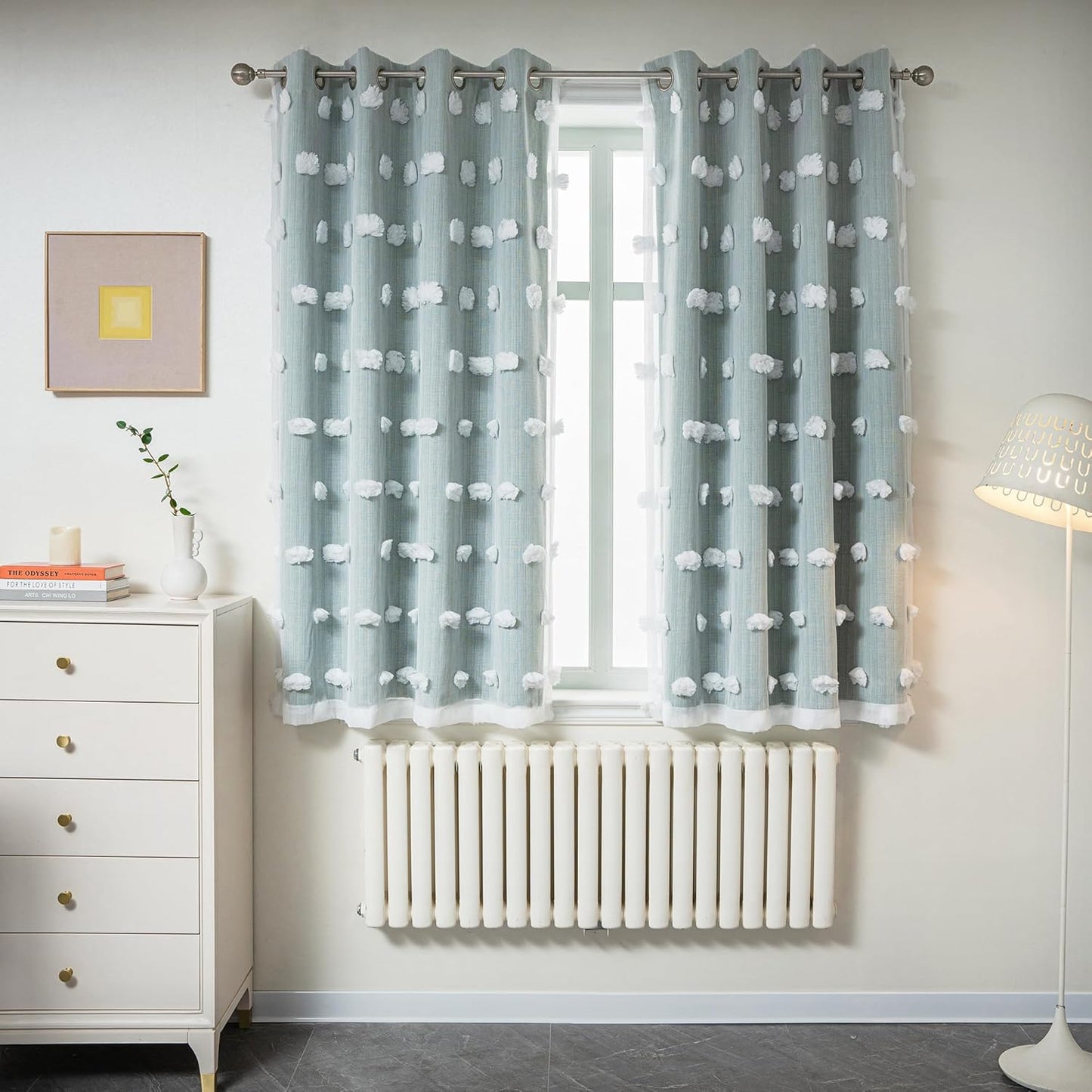 MYSKY HOME Pink Curtains for Girls Bedroom 84 Inches Long Blackout Nursery Curtains Double Layer Pom Pom Sheer Overlay Kids Toddler Room Decor Grommet Privacy Room Darkening Window Drapes 52 x 84 Inch