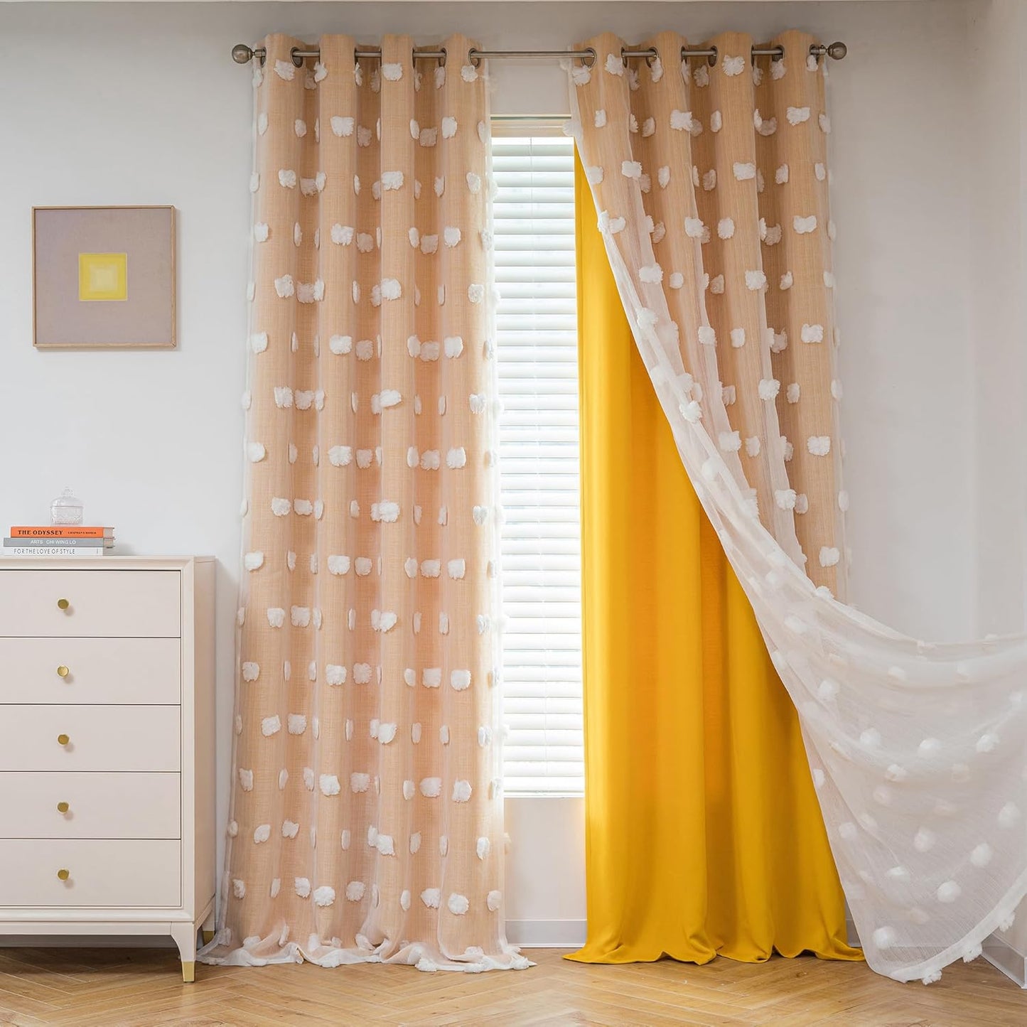 MYSKY HOME Pink Curtains for Girls Bedroom 84 Inches Long Blackout Nursery Curtains Double Layer Pom Pom Sheer Overlay Kids Toddler Room Decor Grommet Privacy Room Darkening Window Drapes 52 x 84 Inch