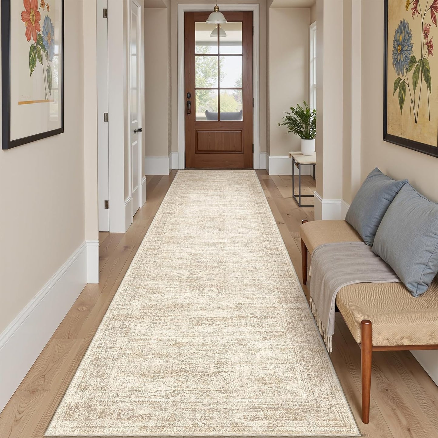 Washable Area Rug 8x10, Large Soft Rugs for Living Room Vintage Beige Carpet 8x10 Area Rugs for Bedroom Dining Room Non-Slip Stain Resistant Under Table Rug