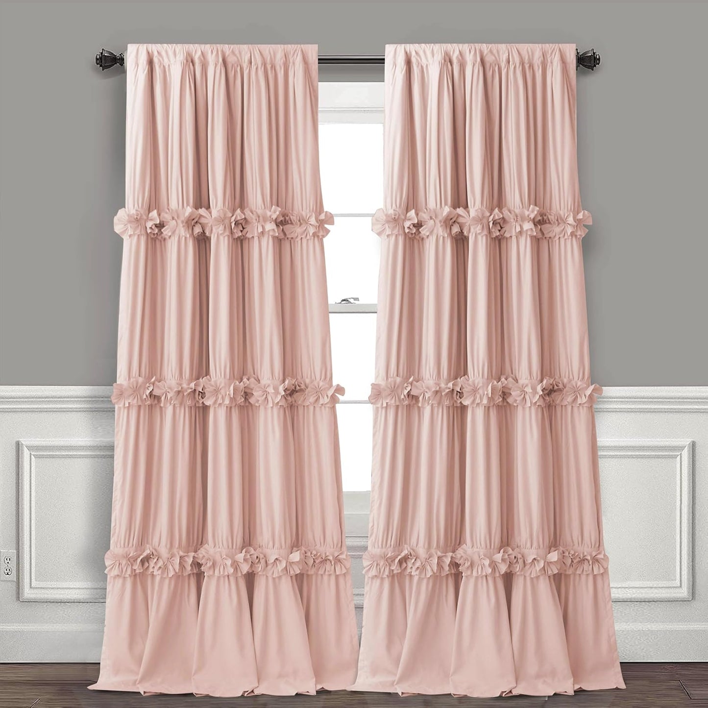 Thermal Insulated Blackout Window Curtains, 54" W x 84" L x 2 Panels, Boho Ruched Window Treatments with 3 Rows of Butterfly Flowers, Rustic Rod Pocket Drapes, Peach Pink (LQ-30)