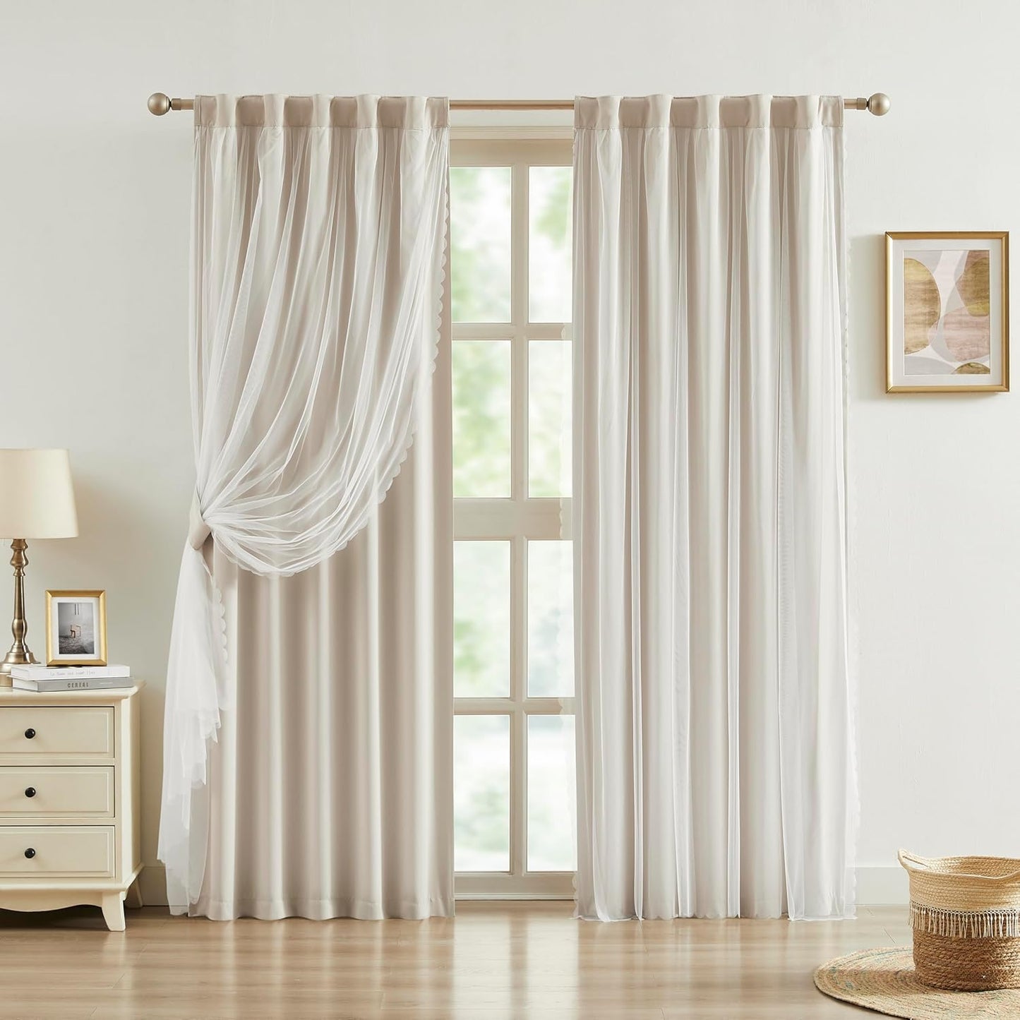 Bujasso Pink Blackout Curtains with Sheer Overlay Mix and Match Double Layer 80% Room Darkening Window Treatment Set for Girls Bedroom Pink Drapes with Tiebacks Rod Pocket Back Tab 37" Wx84 Lx2