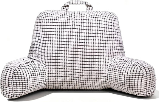 NOONTIDE Reading Pillow with Top Handle,Uniquely Designed Soft Fabric, Ergonomic Back Support for Bed,Cover Washable Sit up Pillow,Watching TV/Gaming/Relaxing(White)