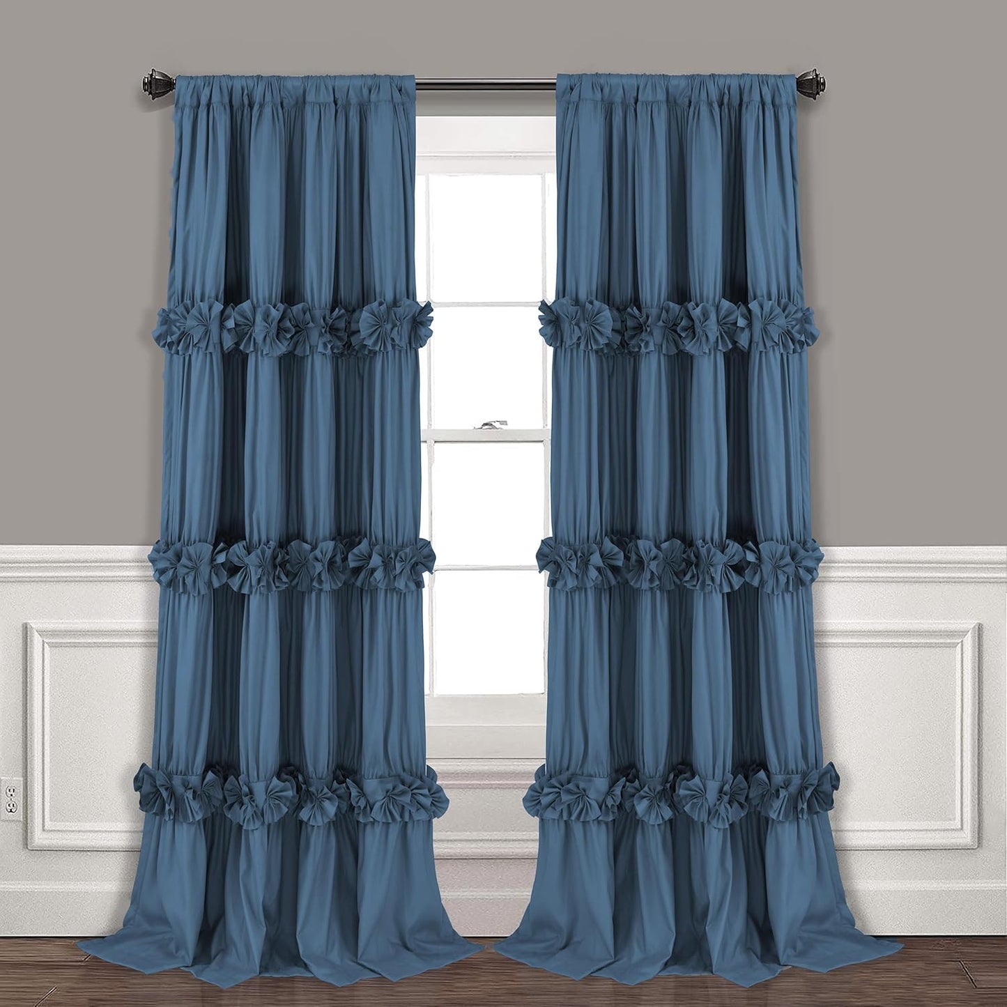 Thermal Insulated Blackout Window Curtains, 54" W x 84" L x 2 Panels, Boho Ruched Window Treatments with 3 Rows of Butterfly Flowers, Rustic Rod Pocket Drapes, Peach Pink (LQ-30)