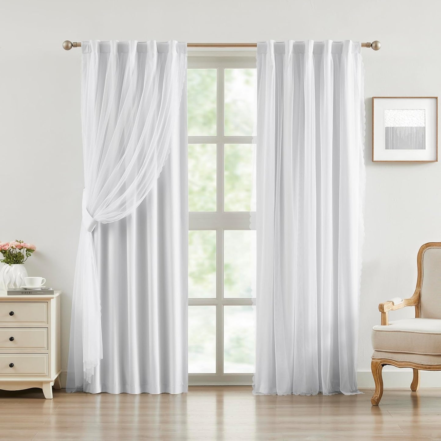 Bujasso Pink Blackout Curtains with Sheer Overlay Mix and Match Double Layer 80% Room Darkening Window Treatment Set for Girls Bedroom Pink Drapes with Tiebacks Rod Pocket Back Tab 37" Wx84 Lx2