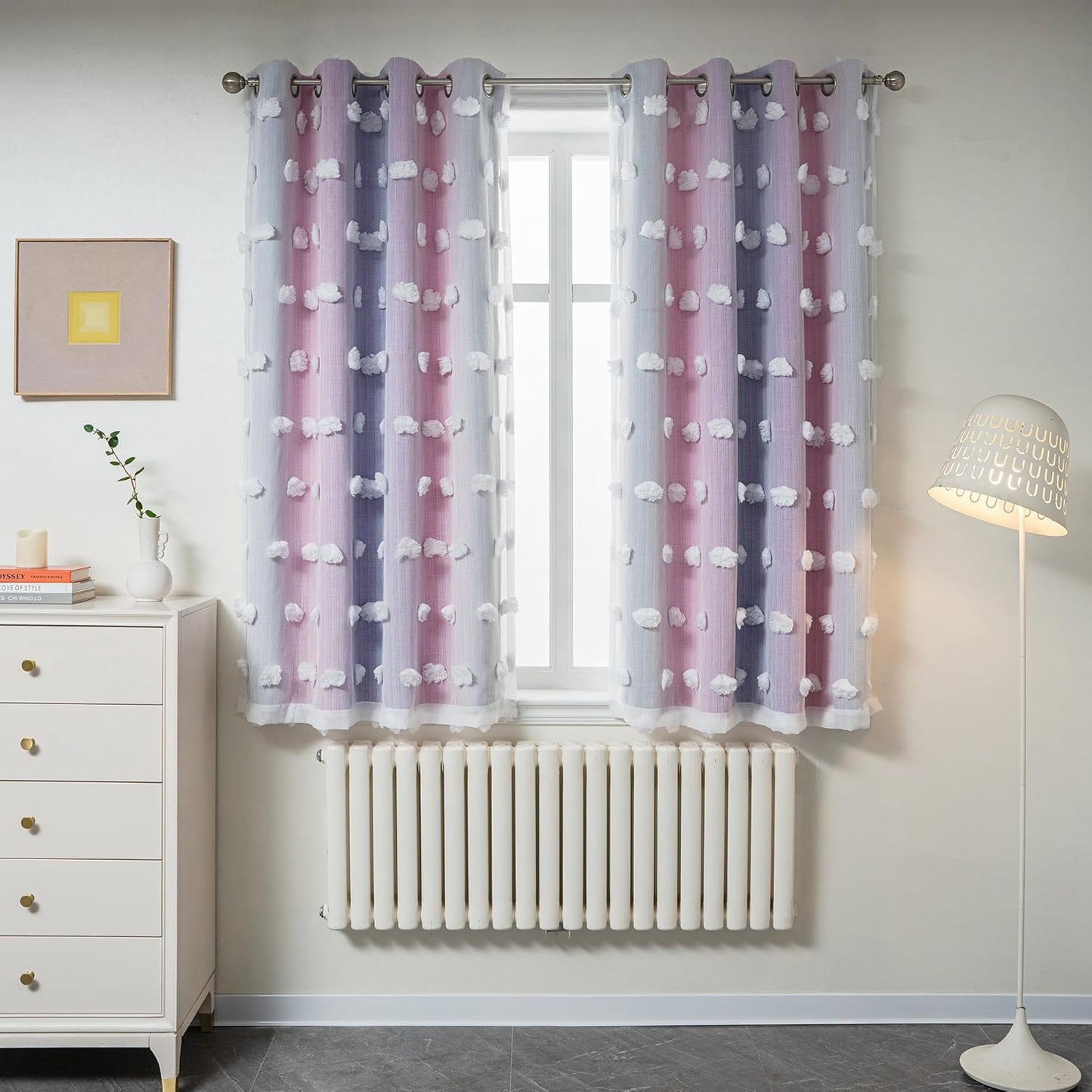 MYSKY HOME Pink Curtains for Girls Bedroom 84 Inches Long Blackout Nursery Curtains Double Layer Pom Pom Sheer Overlay Kids Toddler Room Decor Grommet Privacy Room Darkening Window Drapes 52 x 84 Inch
