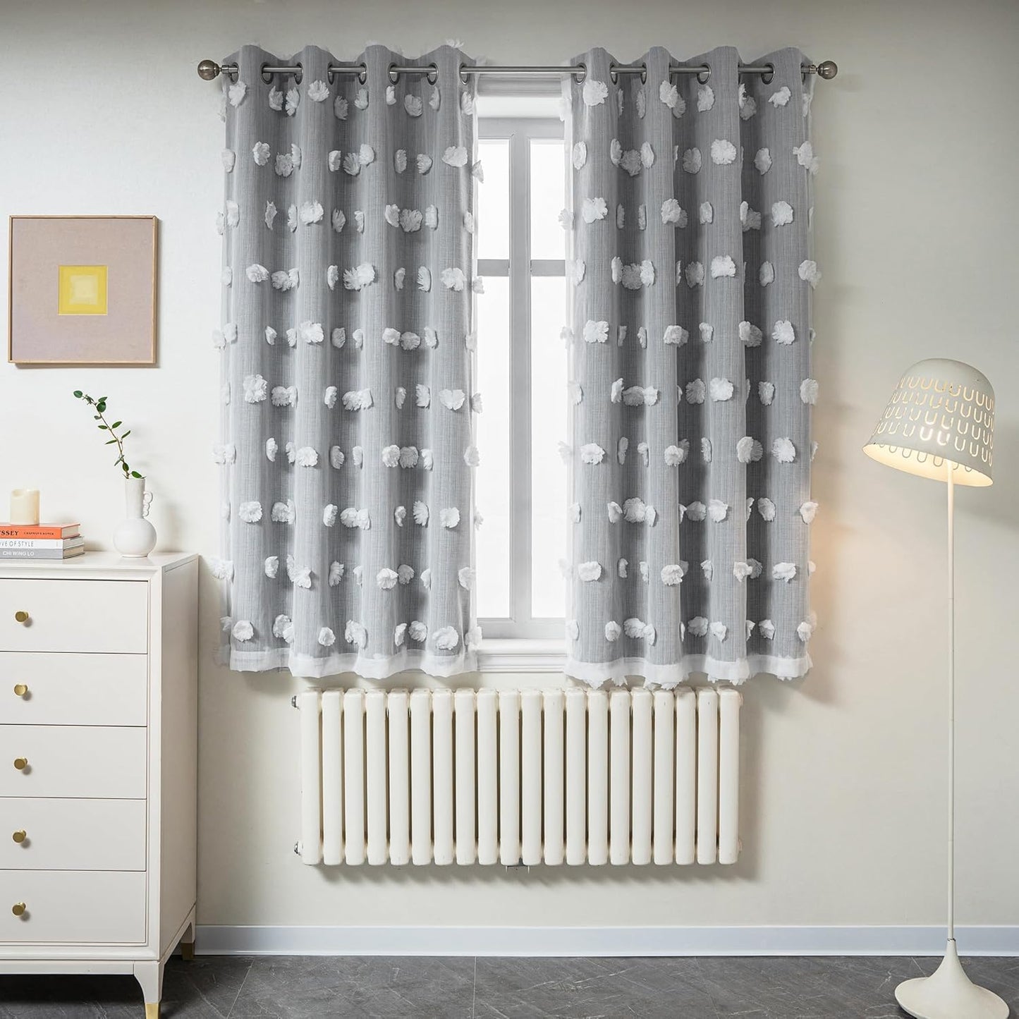 MYSKY HOME Pink Curtains for Girls Bedroom 84 Inches Long Blackout Nursery Curtains Double Layer Pom Pom Sheer Overlay Kids Toddler Room Decor Grommet Privacy Room Darkening Window Drapes 52 x 84 Inch