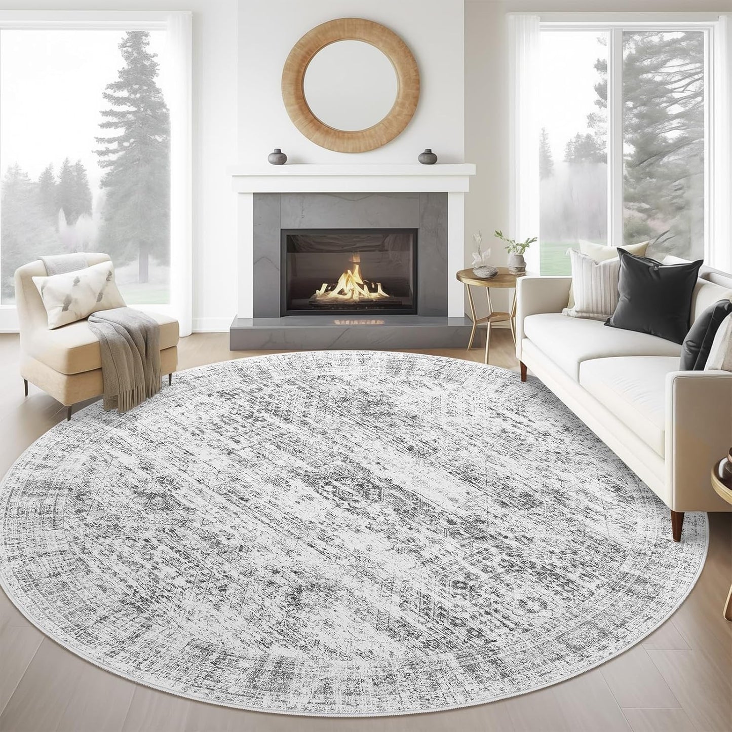 Washable Area Rug 8x10, Large Soft Rugs for Living Room Vintage Beige Carpet 8x10 Area Rugs for Bedroom Dining Room Non-Slip Stain Resistant Under Table Rug
