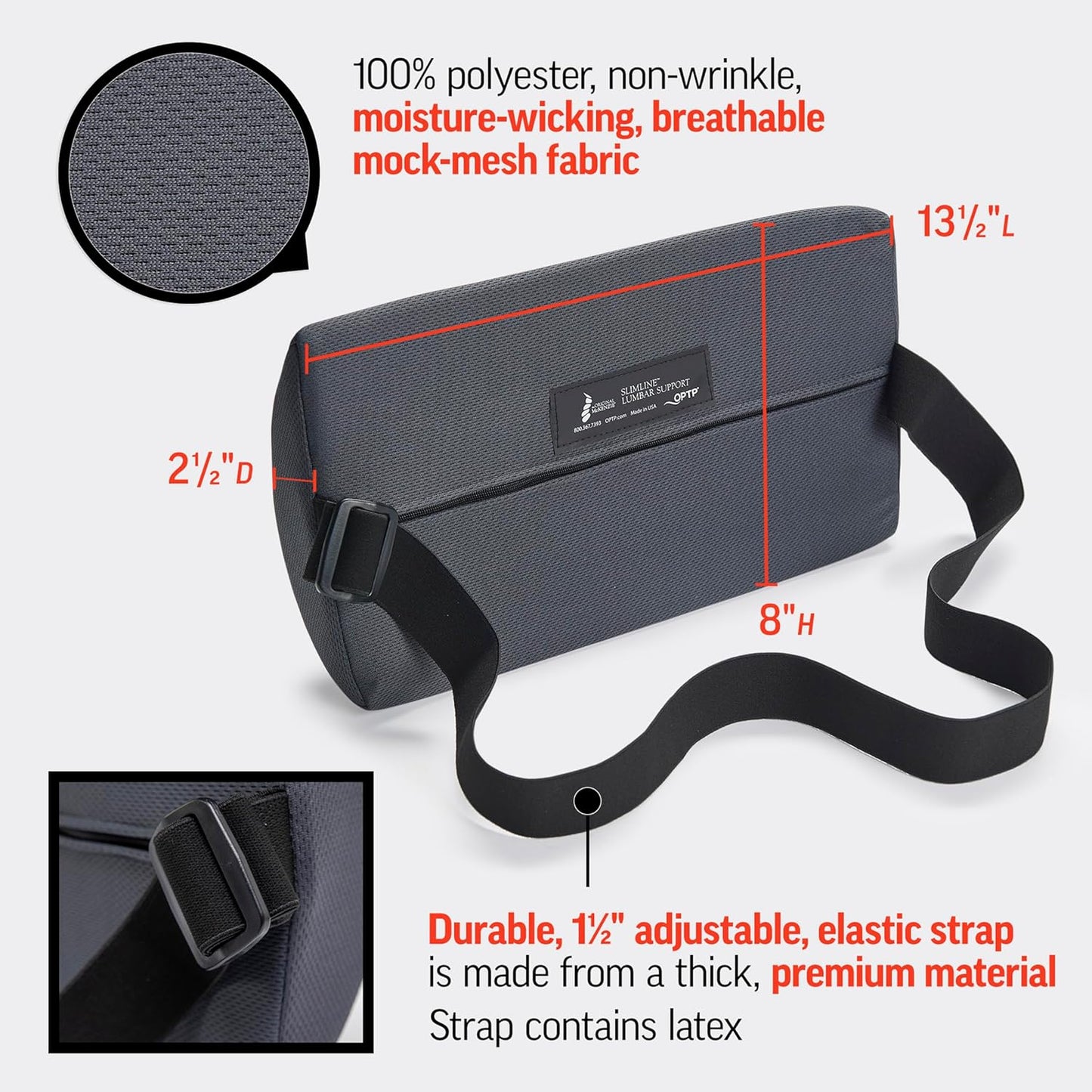 OPTP The Original McKenzie Slimline Lumbar Support – USA-Made Lower Back Support for Office Chair, Car Back Support, and Travel Lumbar Pillow. The Preferred Lumbar Cushion by Physical Therapists.