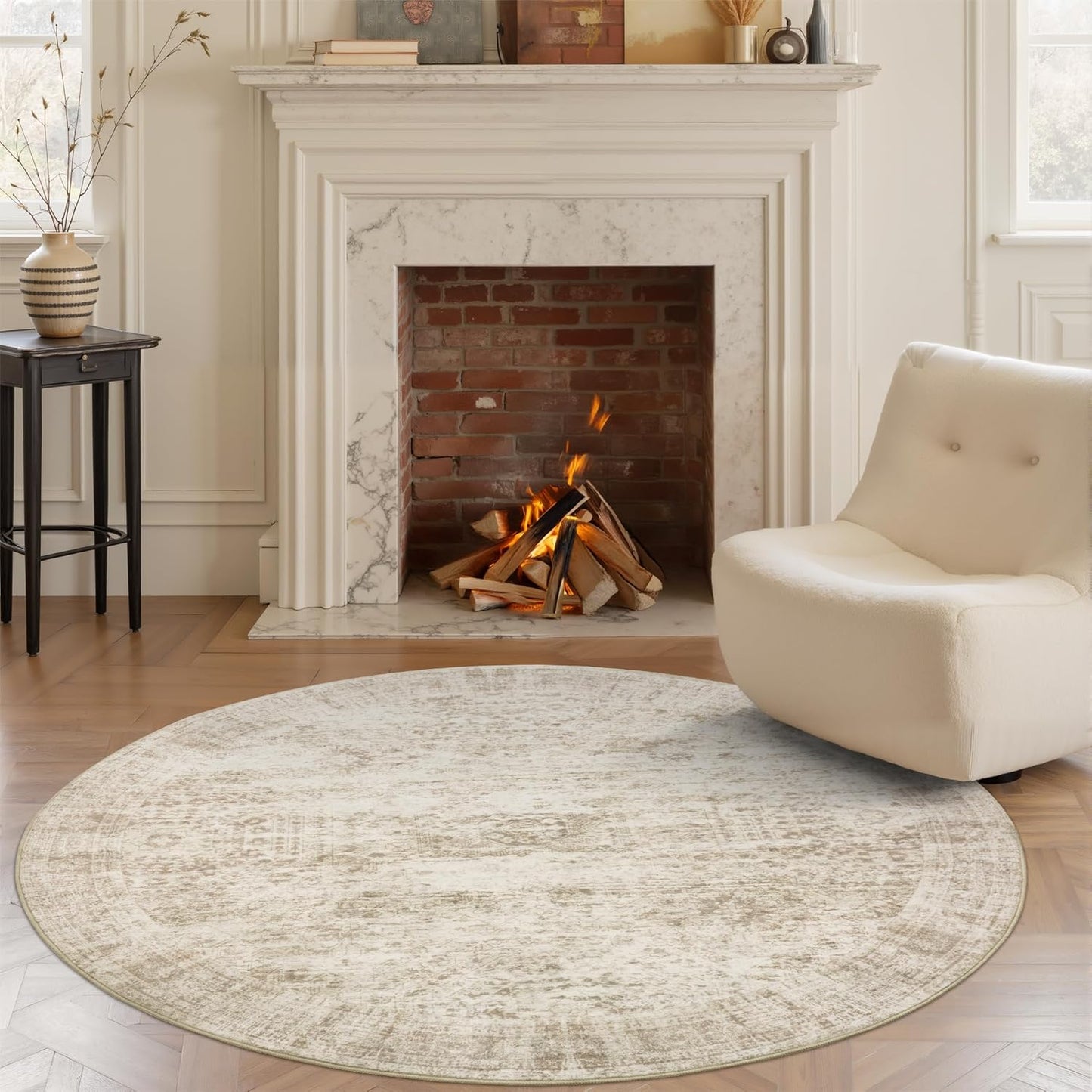 Washable Area Rug 8x10, Large Soft Rugs for Living Room Vintage Beige Carpet 8x10 Area Rugs for Bedroom Dining Room Non-Slip Stain Resistant Under Table Rug