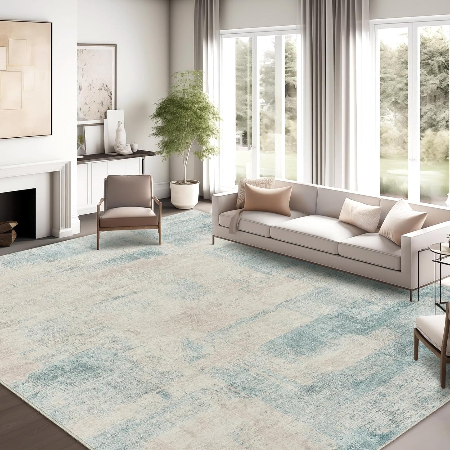 zesthome 8x10 Area Rugs for Living Room, Non-Slip Backing Washable Rug, Modern Abstract Area Rug, Stain Resistant Rugs for Bedroom, Ultra-Thin Large Area Rugs, Area Rug 8x10