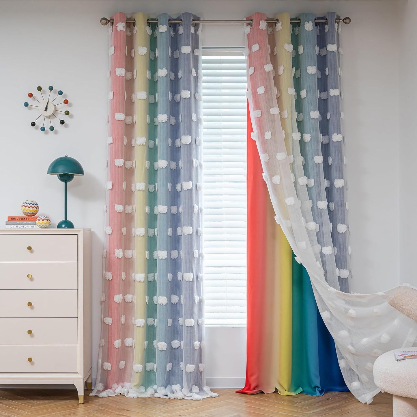 MYSKY HOME Pink Curtains for Girls Bedroom 84 Inches Long Blackout Nursery Curtains Double Layer Pom Pom Sheer Overlay Kids Toddler Room Decor Grommet Privacy Room Darkening Window Drapes 52 x 84 Inch