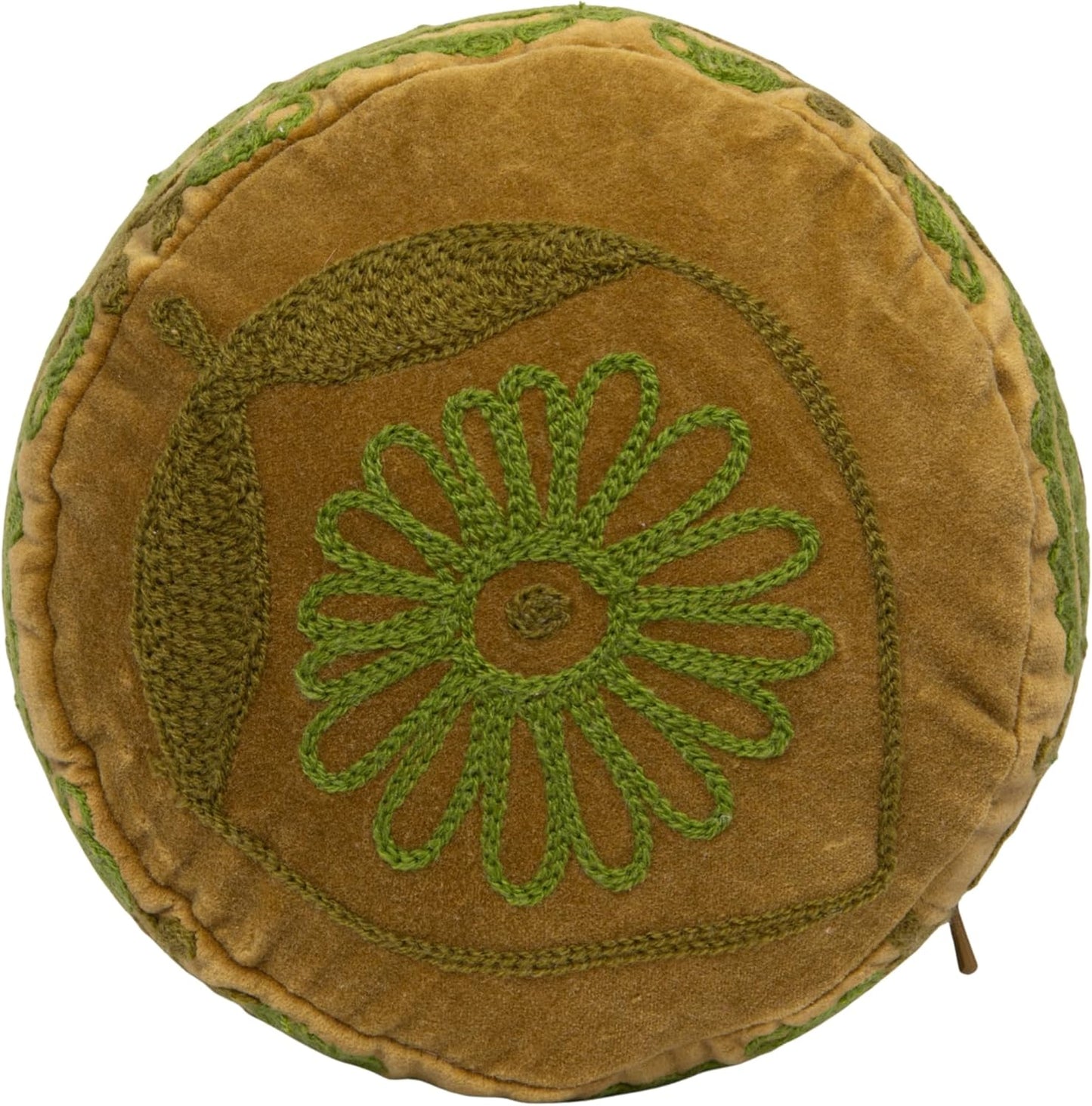 Creative Co-Op Cotton Velvet Embroidered Bolster Pillow, Green
