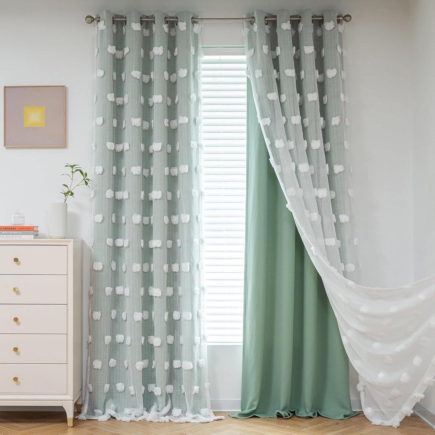 MYSKY HOME Pink Curtains for Girls Bedroom 84 Inches Long Blackout Nursery Curtains Double Layer Pom Pom Sheer Overlay Kids Toddler Room Decor Grommet Privacy Room Darkening Window Drapes 52 x 84 Inch