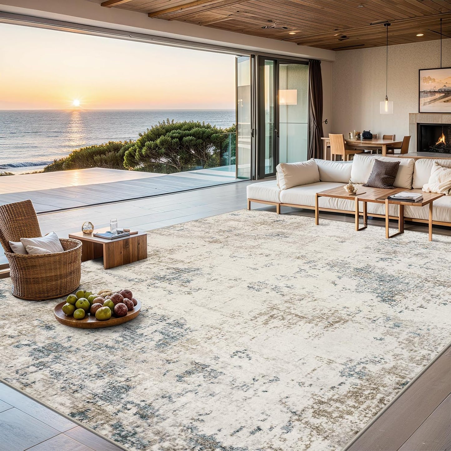 8x10 Area Rugs for Living Room - Washable Rug Modern Abstract Soft Large Neutral Non-Slip Carpet Indoor Floor Stain Resistant Thin Carpets for Bedroom Dining Room Farmhouse Nursery Home Office Grey