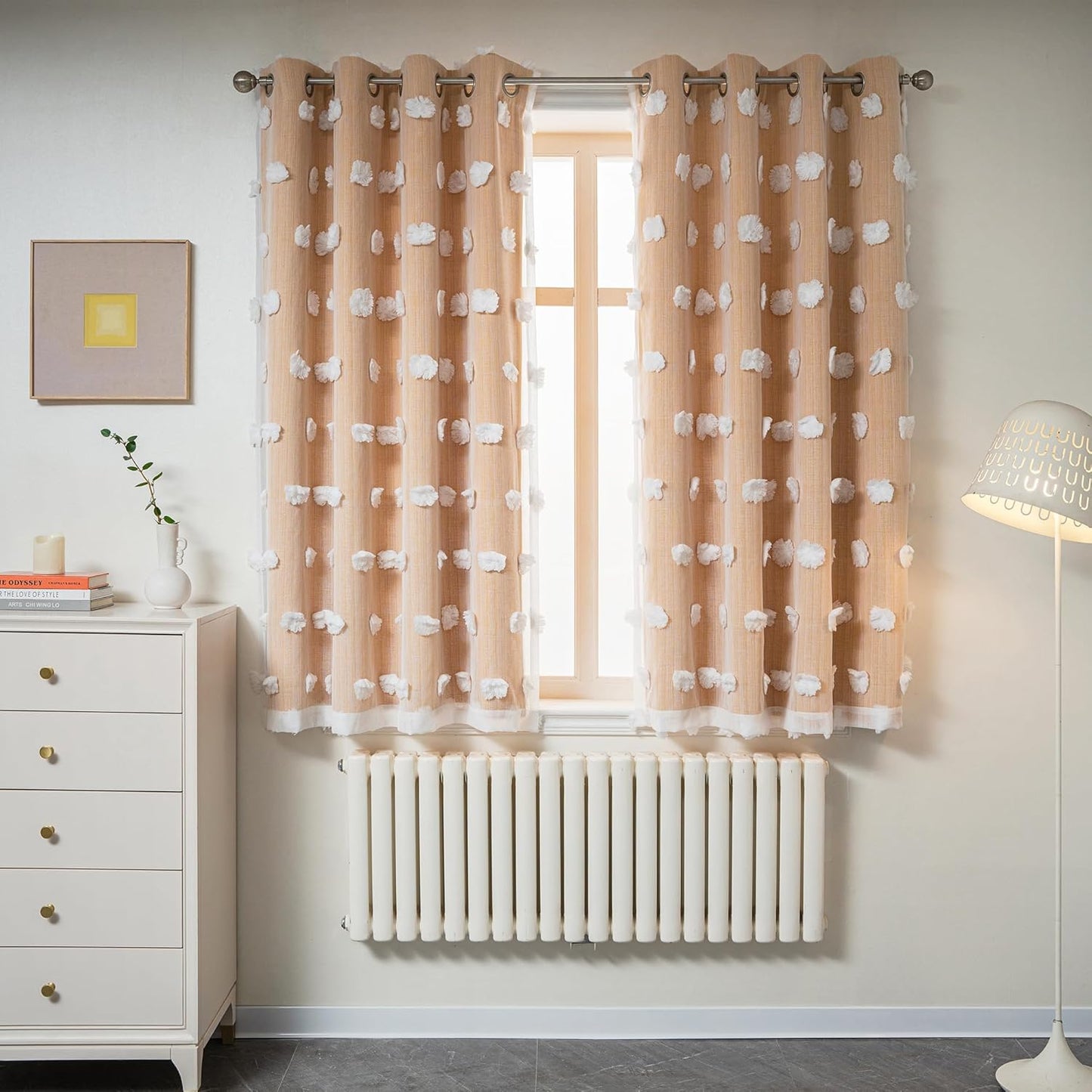 MYSKY HOME Pink Curtains for Girls Bedroom 84 Inches Long Blackout Nursery Curtains Double Layer Pom Pom Sheer Overlay Kids Toddler Room Decor Grommet Privacy Room Darkening Window Drapes 52 x 84 Inch