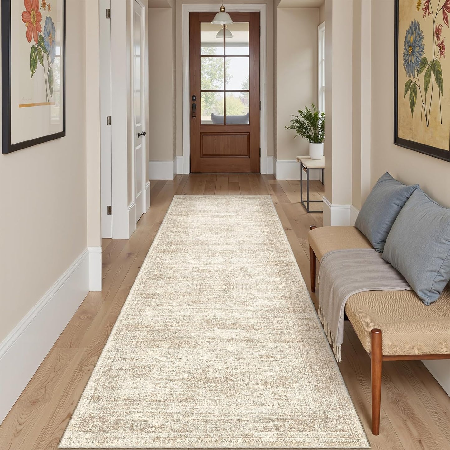 Washable Area Rug 8x10, Large Soft Rugs for Living Room Vintage Beige Carpet 8x10 Area Rugs for Bedroom Dining Room Non-Slip Stain Resistant Under Table Rug