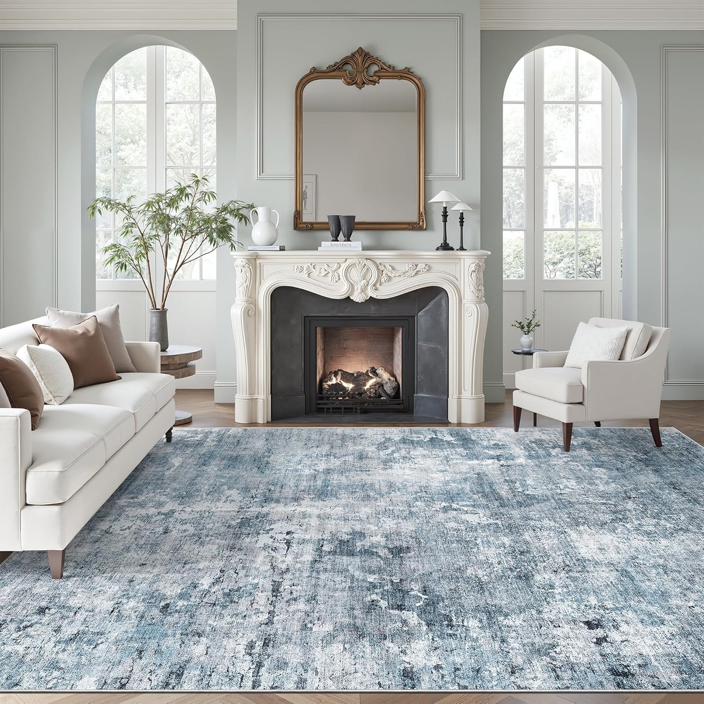 Washable Area Rug 8x10, Large Soft Rugs for Living Room Vintage Beige Carpet 8x10 Area Rugs for Bedroom Dining Room Non-Slip Stain Resistant Under Table Rug