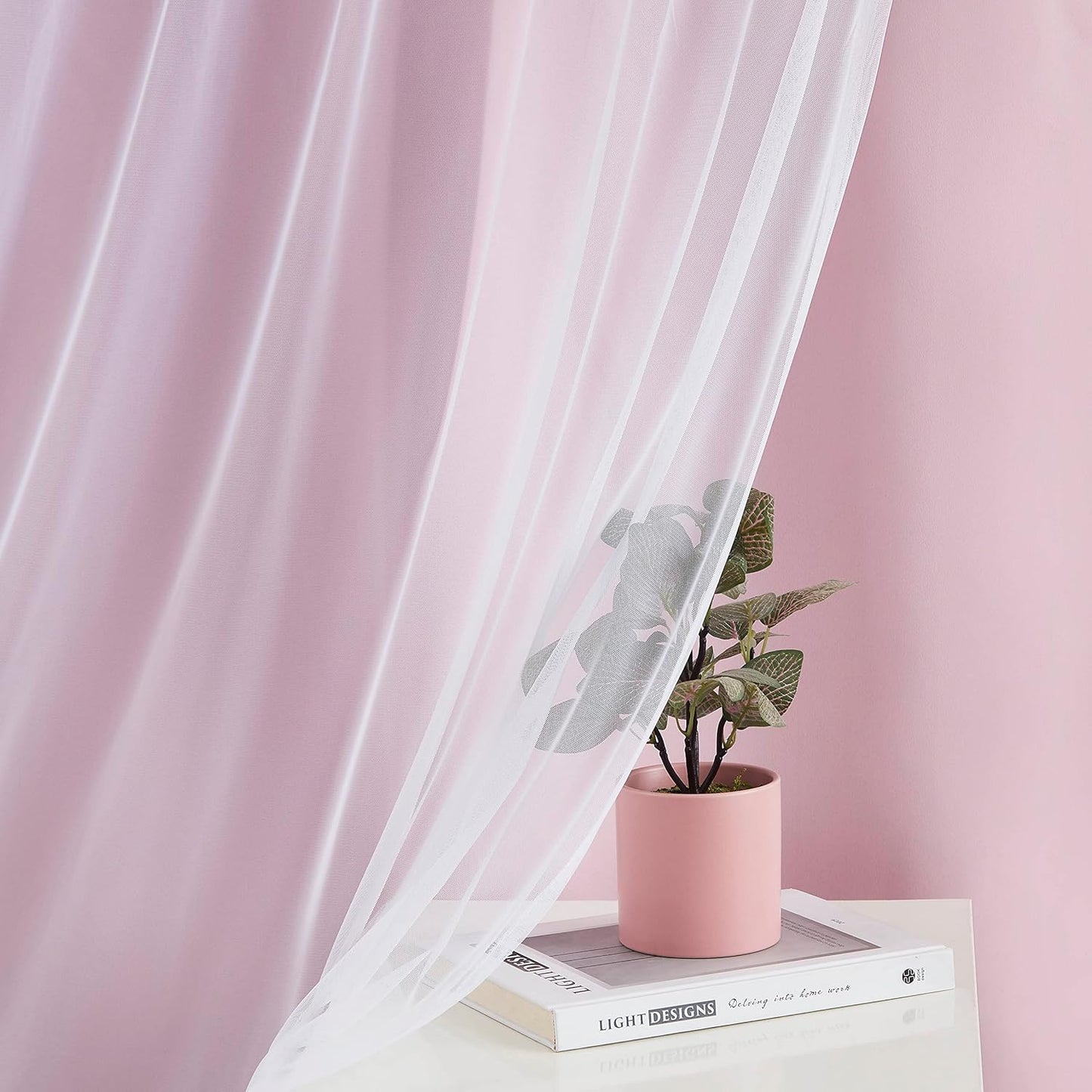 Bujasso Pink Blackout Curtains with Sheer Overlay Mix and Match Double Layer 80% Room Darkening Window Treatment Set for Girls Bedroom Pink Drapes with Tiebacks Rod Pocket Back Tab 37" Wx84 Lx2