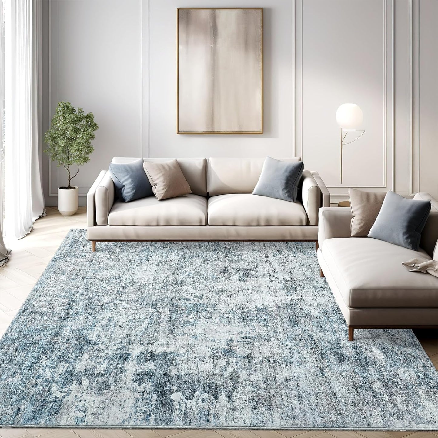 Washable Area Rug 8x10, Large Soft Rugs for Living Room Vintage Beige Carpet 8x10 Area Rugs for Bedroom Dining Room Non-Slip Stain Resistant Under Table Rug
