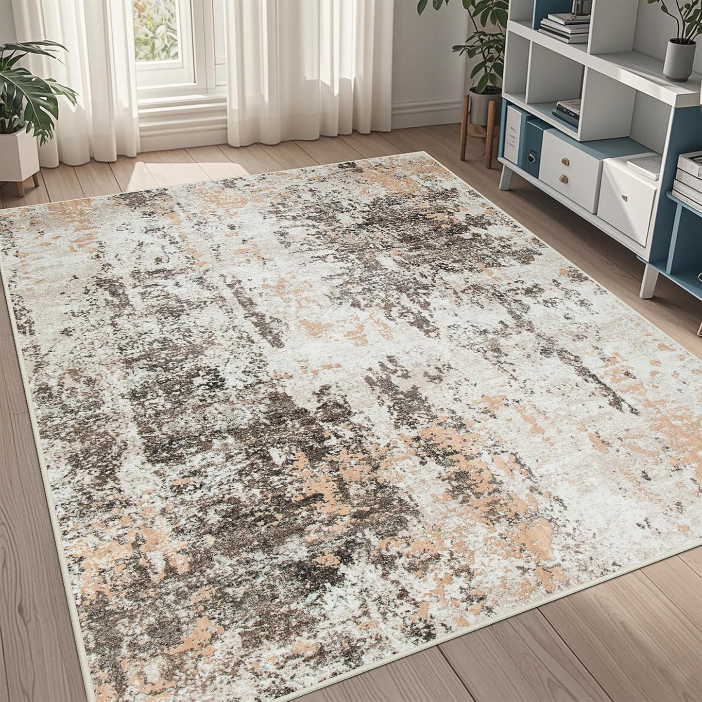 8x10 Area Rugs for Living Room Rug Washable: Abstract Large Rug for Dining Room Bedroom Carpet Non Slip 8 by 10 Indoor Modern Nursery Home Office Blue Grey