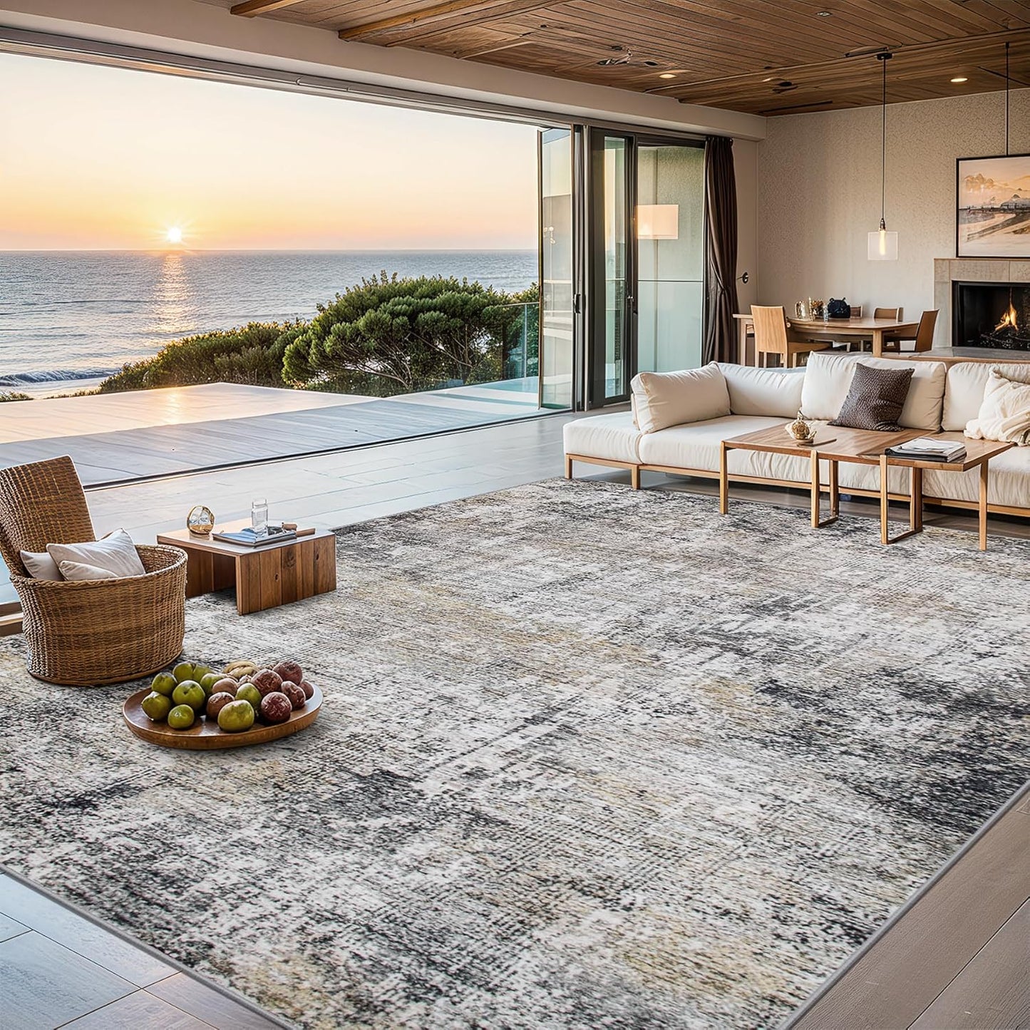 8x10 Area Rugs for Living Room - Washable Rug Modern Abstract Soft Large Neutral Non-Slip Carpet Indoor Floor Stain Resistant Thin Carpets for Bedroom Dining Room Farmhouse Nursery Home Office Grey