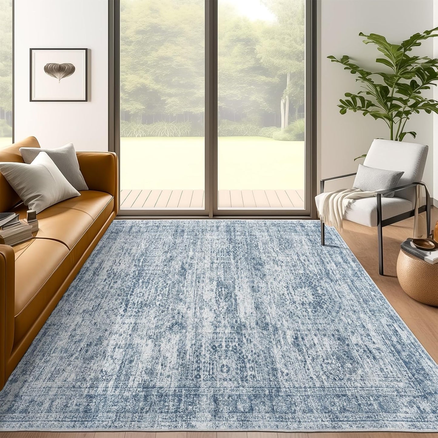 Washable Area Rug 8x10, Large Soft Rugs for Living Room Vintage Beige Carpet 8x10 Area Rugs for Bedroom Dining Room Non-Slip Stain Resistant Under Table Rug
