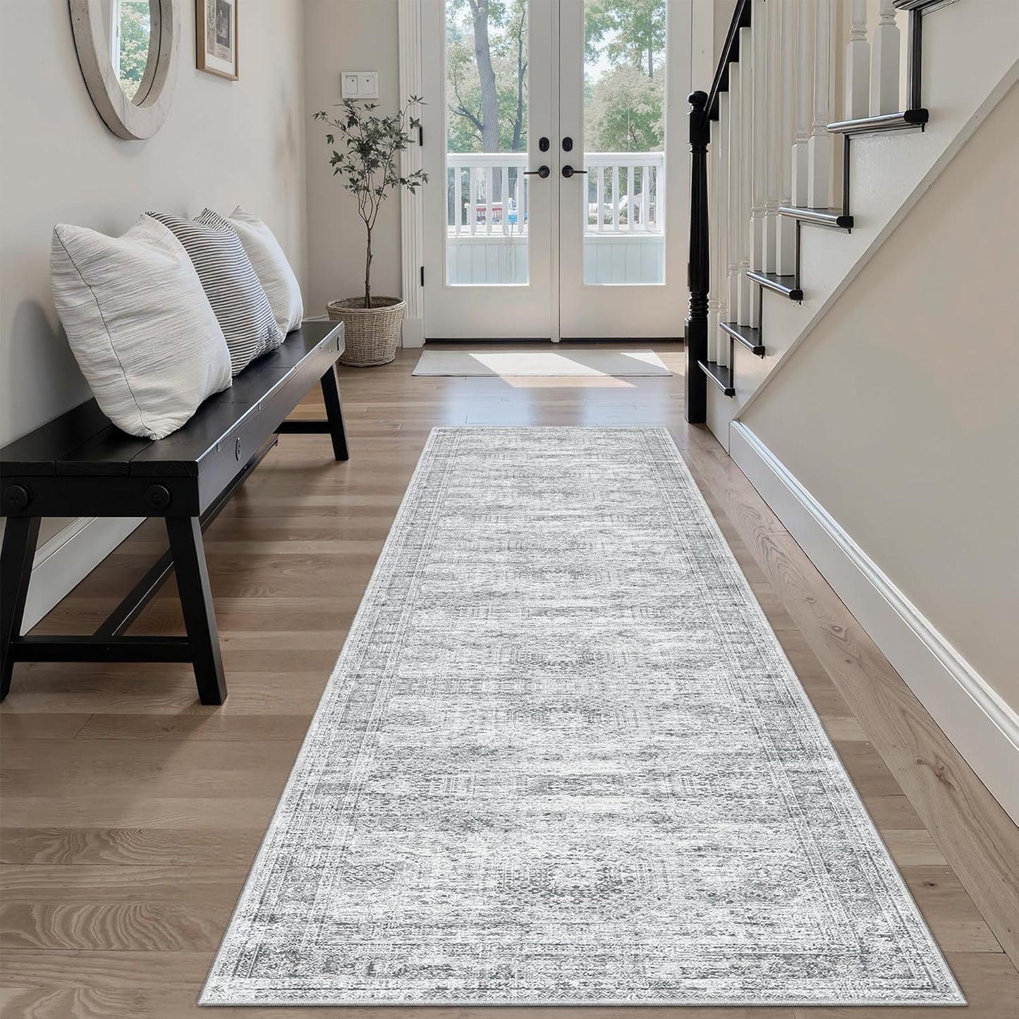 Washable Area Rug 8x10, Large Soft Rugs for Living Room Vintage Beige Carpet 8x10 Area Rugs for Bedroom Dining Room Non-Slip Stain Resistant Under Table Rug