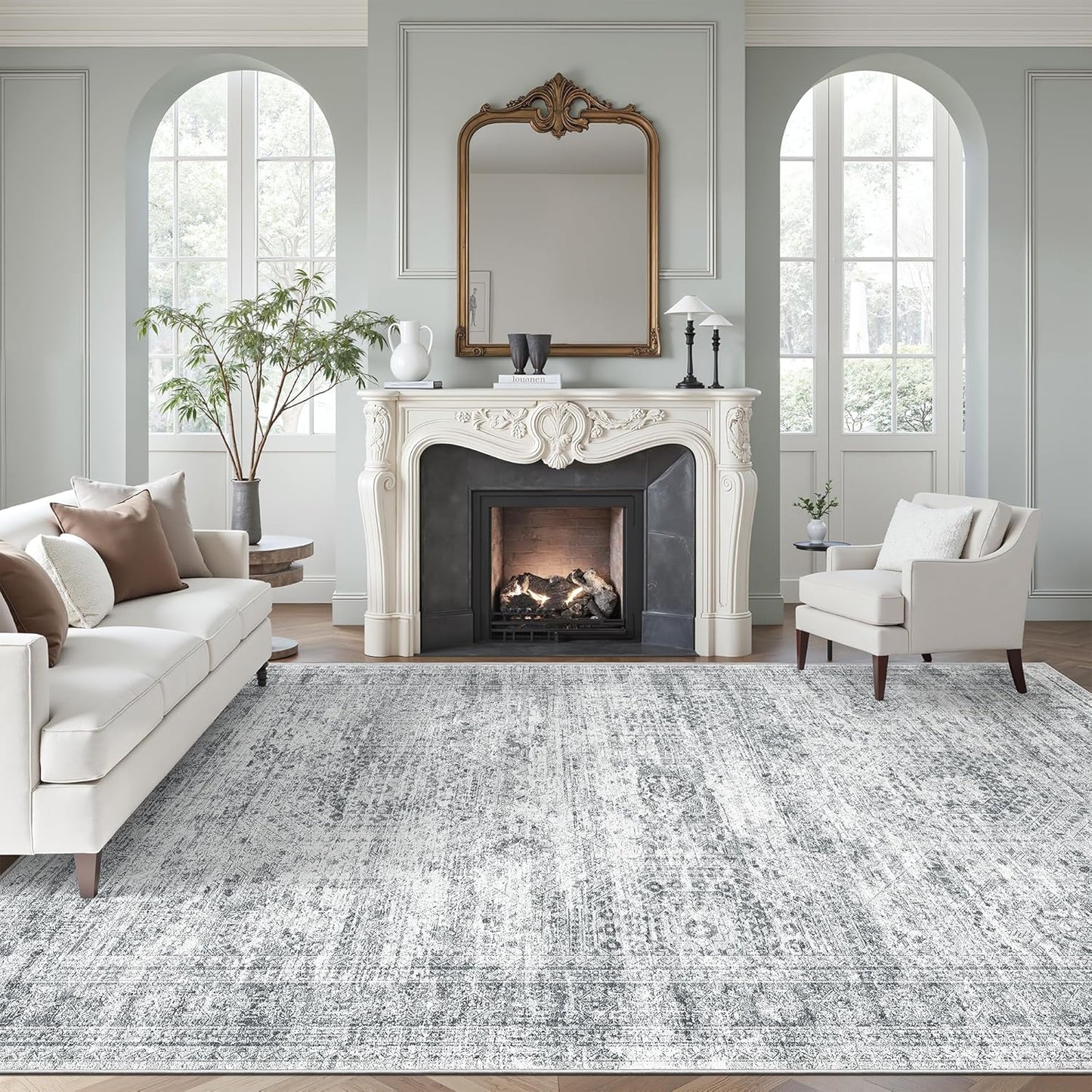 Washable Area Rug 8x10, Large Soft Rugs for Living Room Vintage Beige Carpet 8x10 Area Rugs for Bedroom Dining Room Non-Slip Stain Resistant Under Table Rug